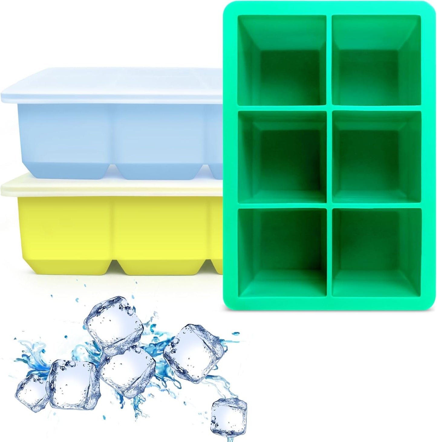 Silicone Ice Cube Trays 3 Pack - Large Size Silicone Ice Cube Molds with Leak Proof Removable Lid Square Ice Cube Tray And BPA Free for Cocktail,Whiskey, Stackable Flexible Ice