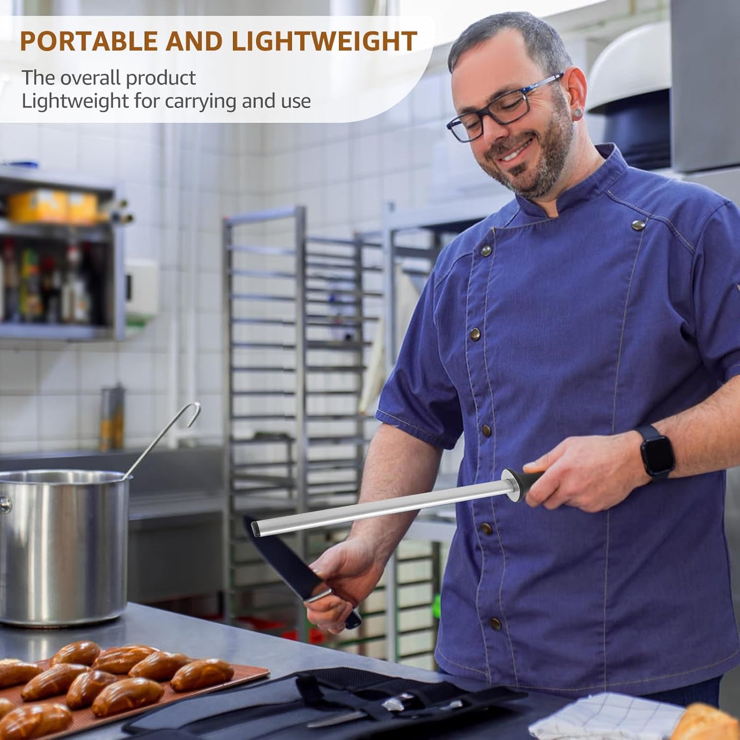 3 PCS 12 Inch Diamond Honing Steel, Diamond Sharpening Rod Knife 1000 Grit Sharpener Rod with Hanging Holes for Kitchen Knife, Chef, Hunting or Home Gourmet Blade, 17" Overall