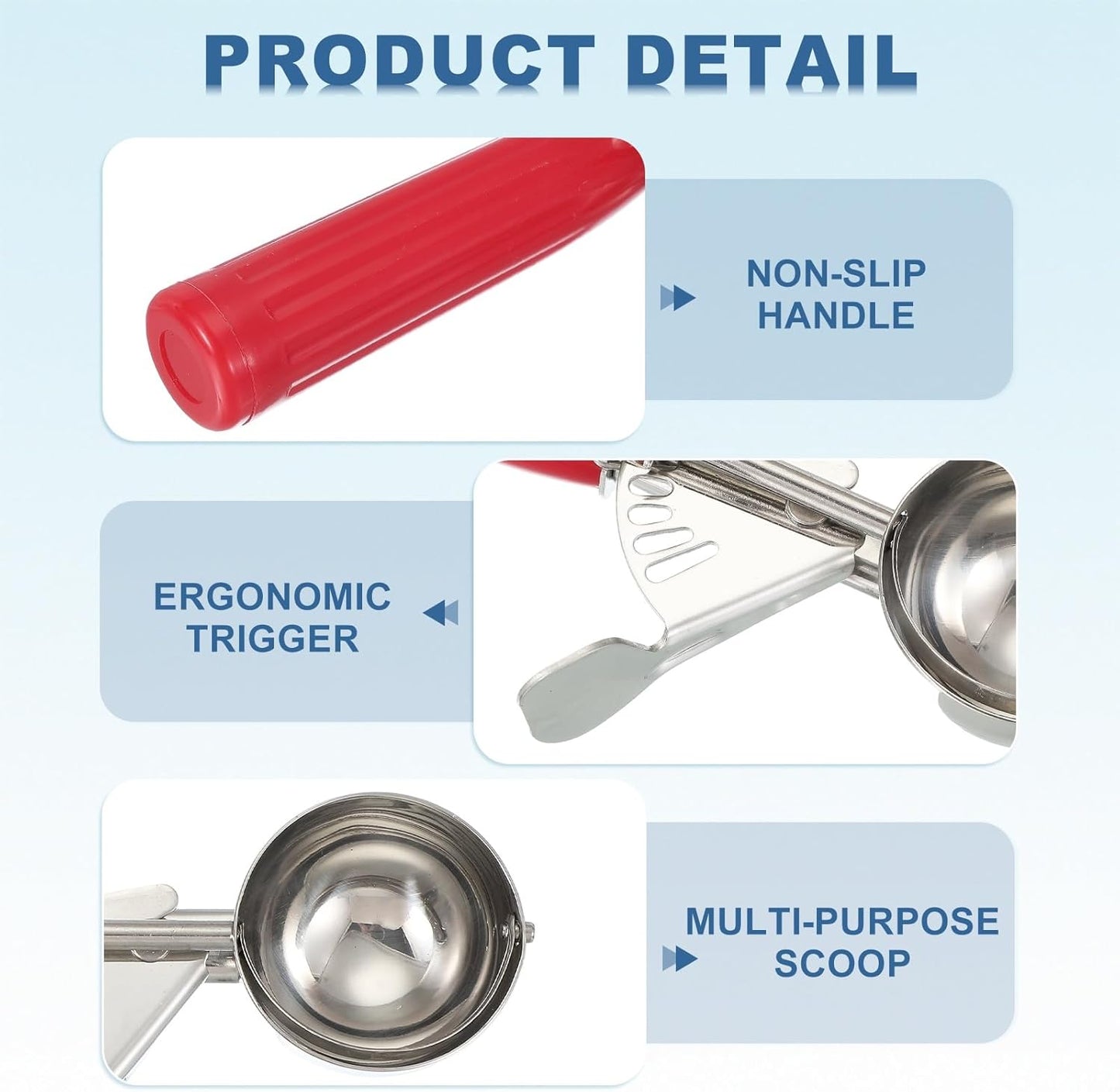 uxcell 2 Pcs Cookie Scoops, Ice Cream Scoop with Trigger for Baking Cookie Dough Rice Pudding Kitchen Gadget, Red, Beige