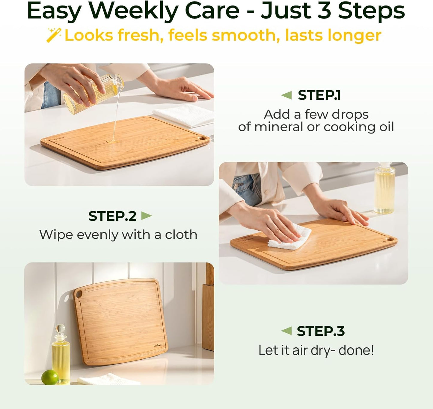 Dishwasher Safe Durable Lightweight Bamboo Wood Cutting Boards for Busy Kitchen, Easy Storage & Clean Wooden Chopping Boards Reversible with Juice Groove, Kitchen Gift for Home Cooks