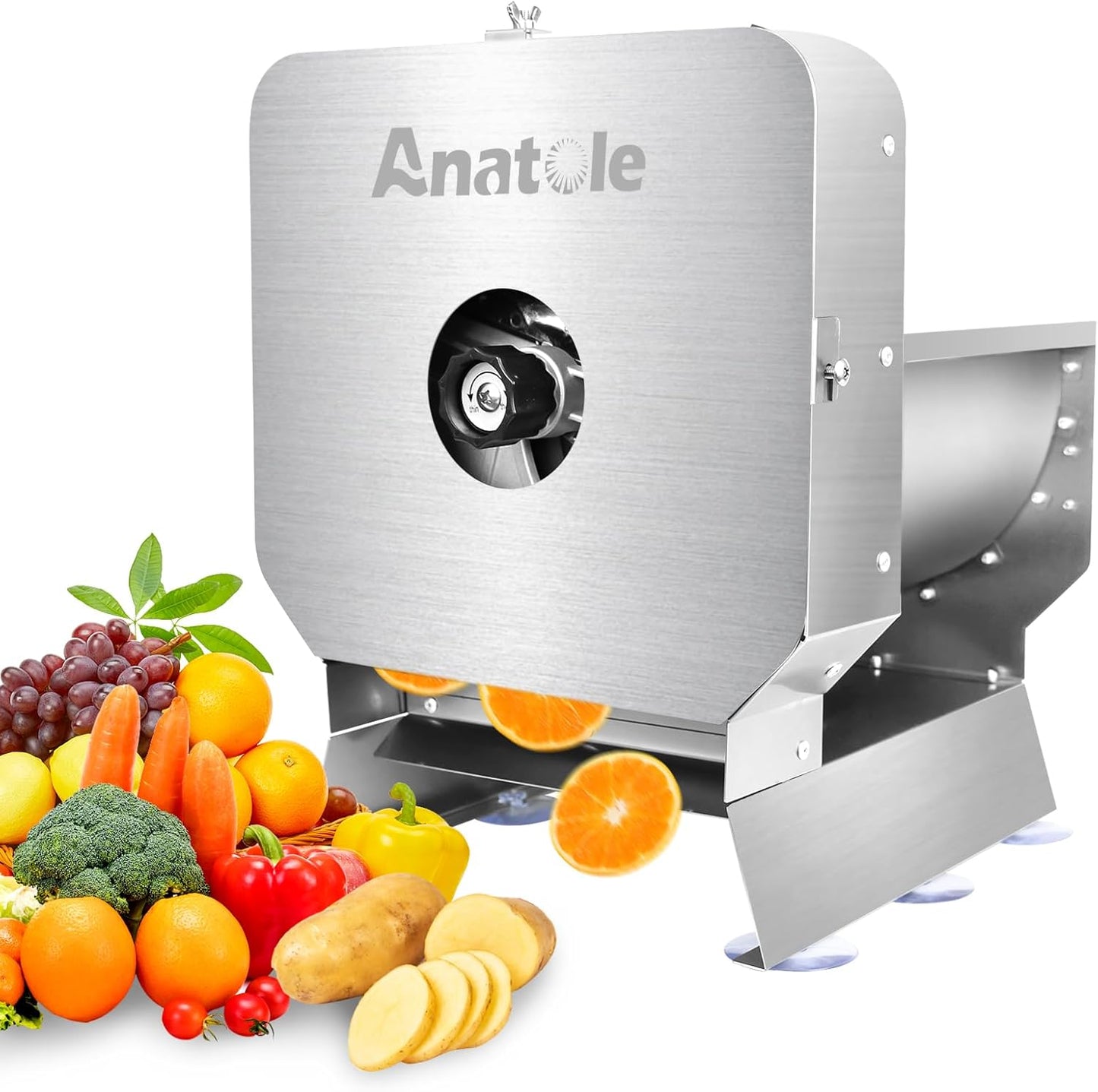 Anatole Electric Vegetable Slicer Commercial Fruit Cutter Stainless Steel 0-0.4'' Thickness Adjustable with Manual Mode for Tomato Onion Potato Cabbage Lime Orange