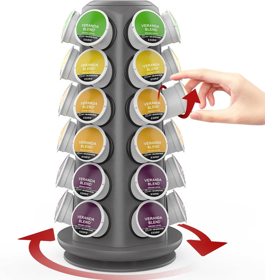 CSH K Cup Holder, 36 K Cup Storage, Coffee Pod Organizer Carousel, Spins 360 Degree Quietly, Kcup Holder for Counter, Kitchen, Office, Matte Gray