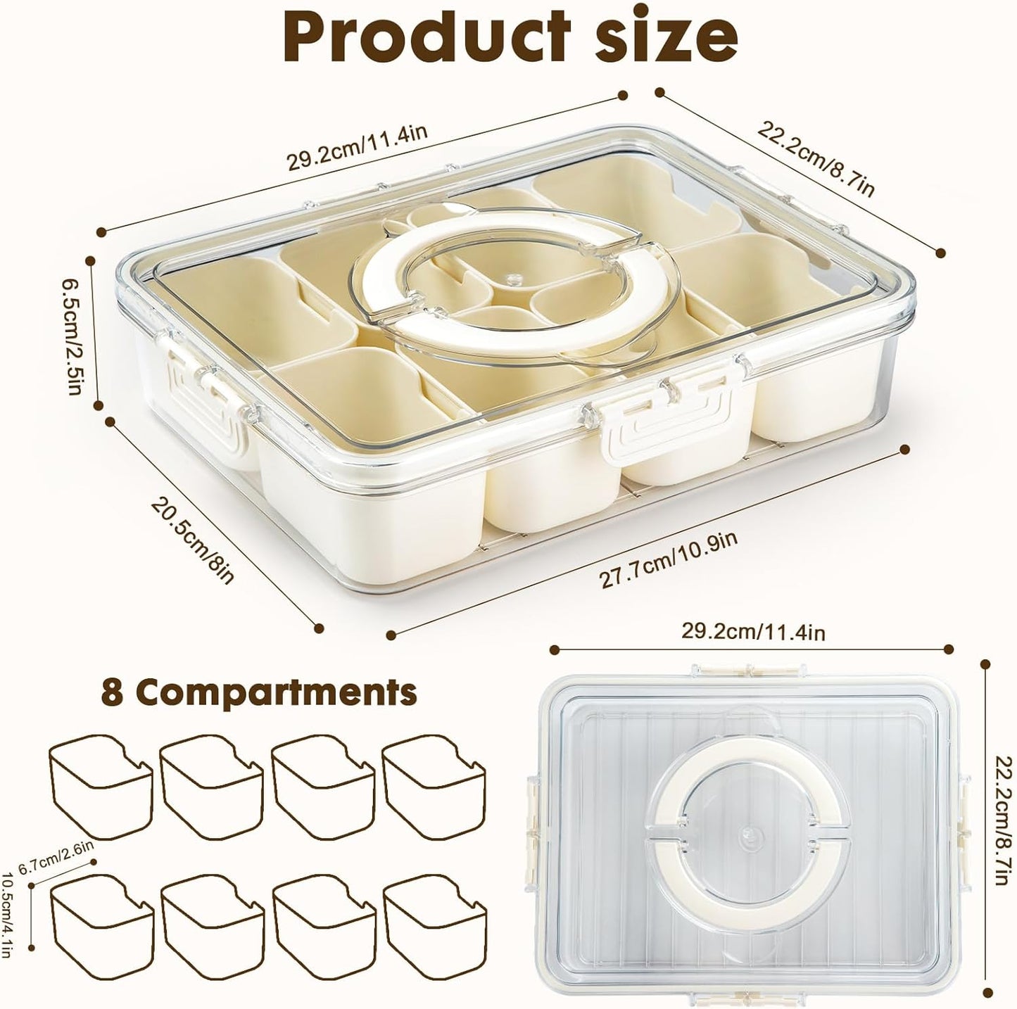 Divided Serving Tray with Lid and Handle,Portable Snack Box Container Snack,Veggie Tray Charcuterie Boxes Fruit Tray Candy Organizer for Entertaining,Party,Picnic,2Pack