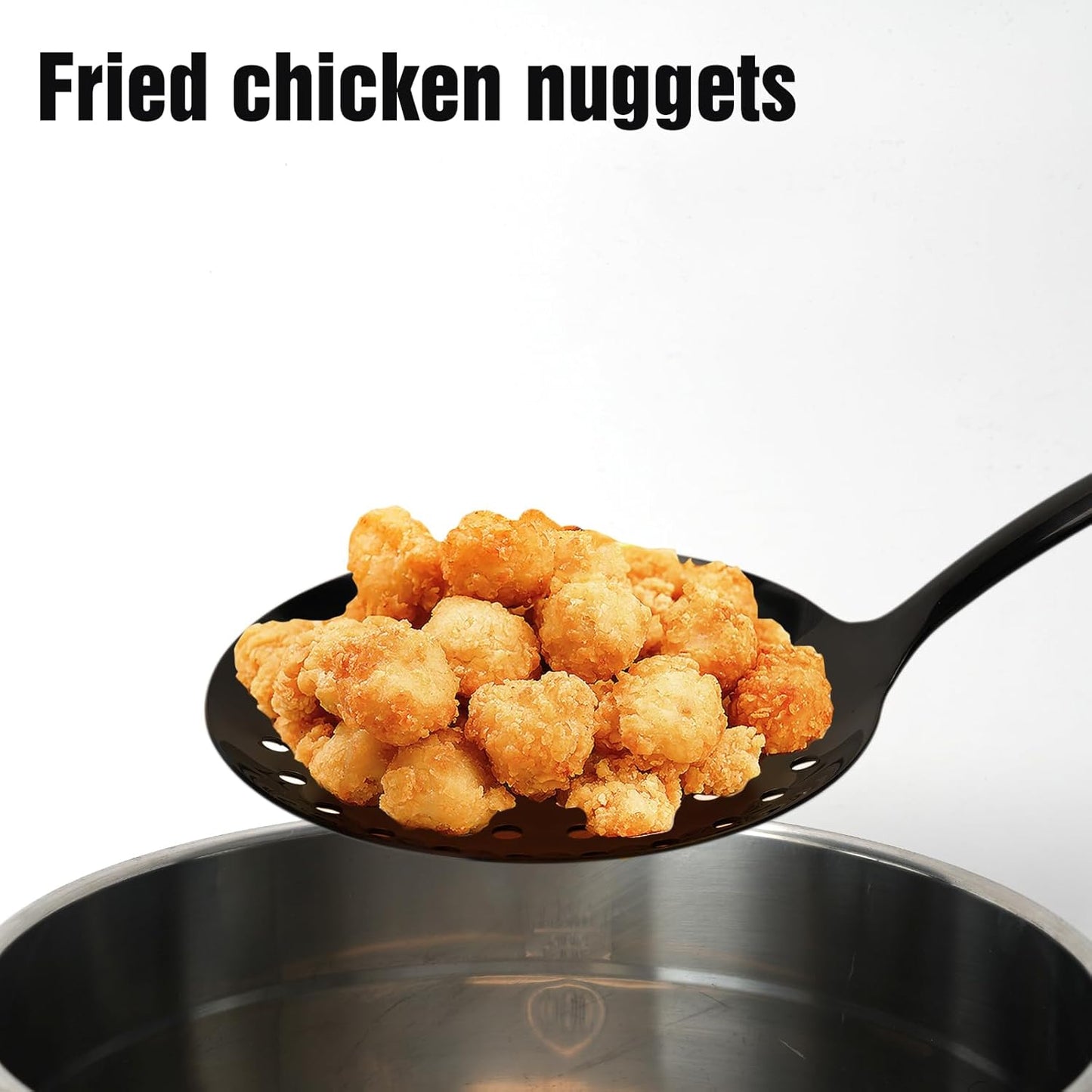 Skimmer Spoon, Slotted Spoons for Cooking, Slotted Spoon, Kitchen Stainless Steel Slotted Serving Spoon, Stainless Steel Strainer, Black