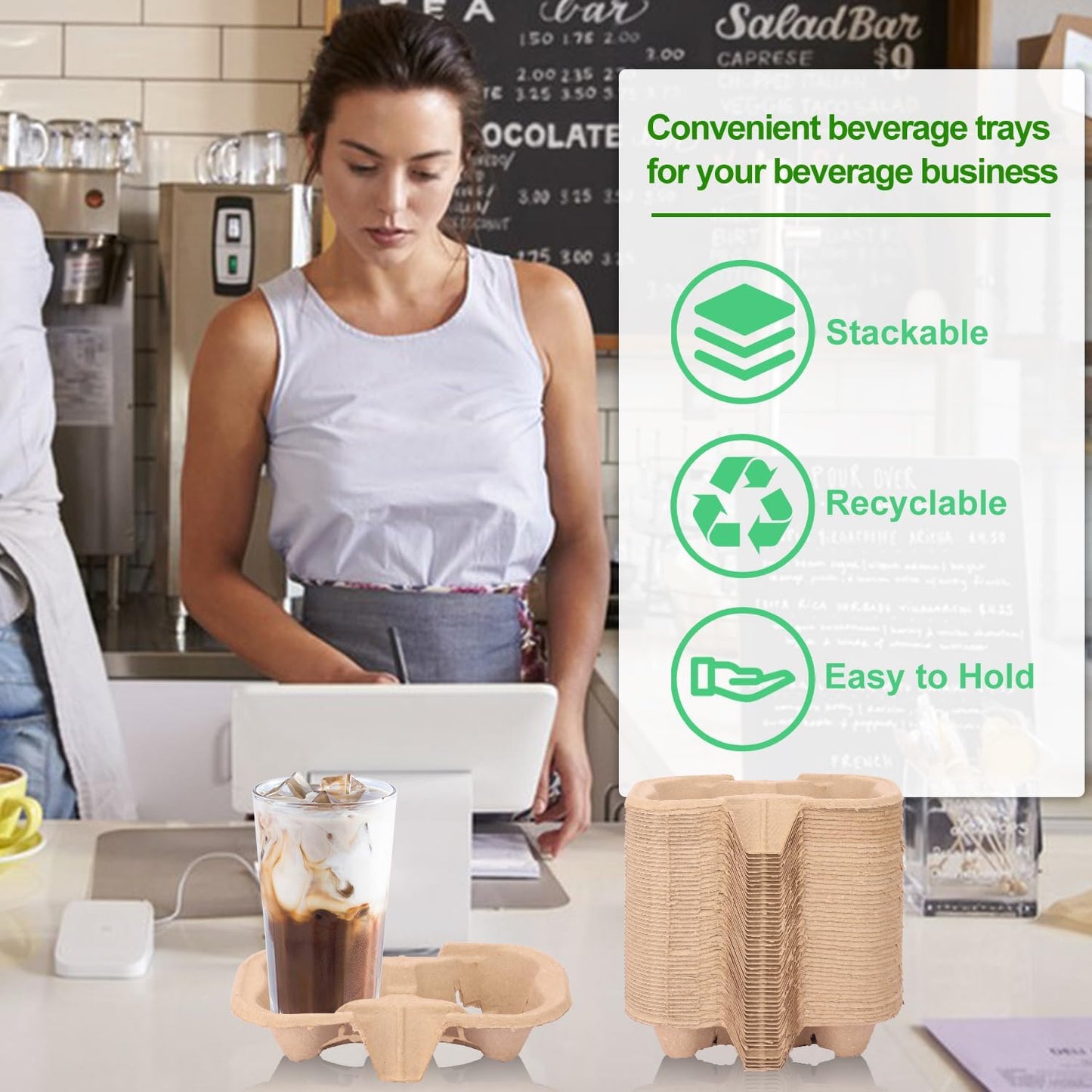 100 Pack Eco-Friendly Two Cup Drink Carrier, Disposable Cup Holder Tray for Your Beverage Needs? to Go Cup Holder for Hot and Cold Drinks by IHDYPPEW