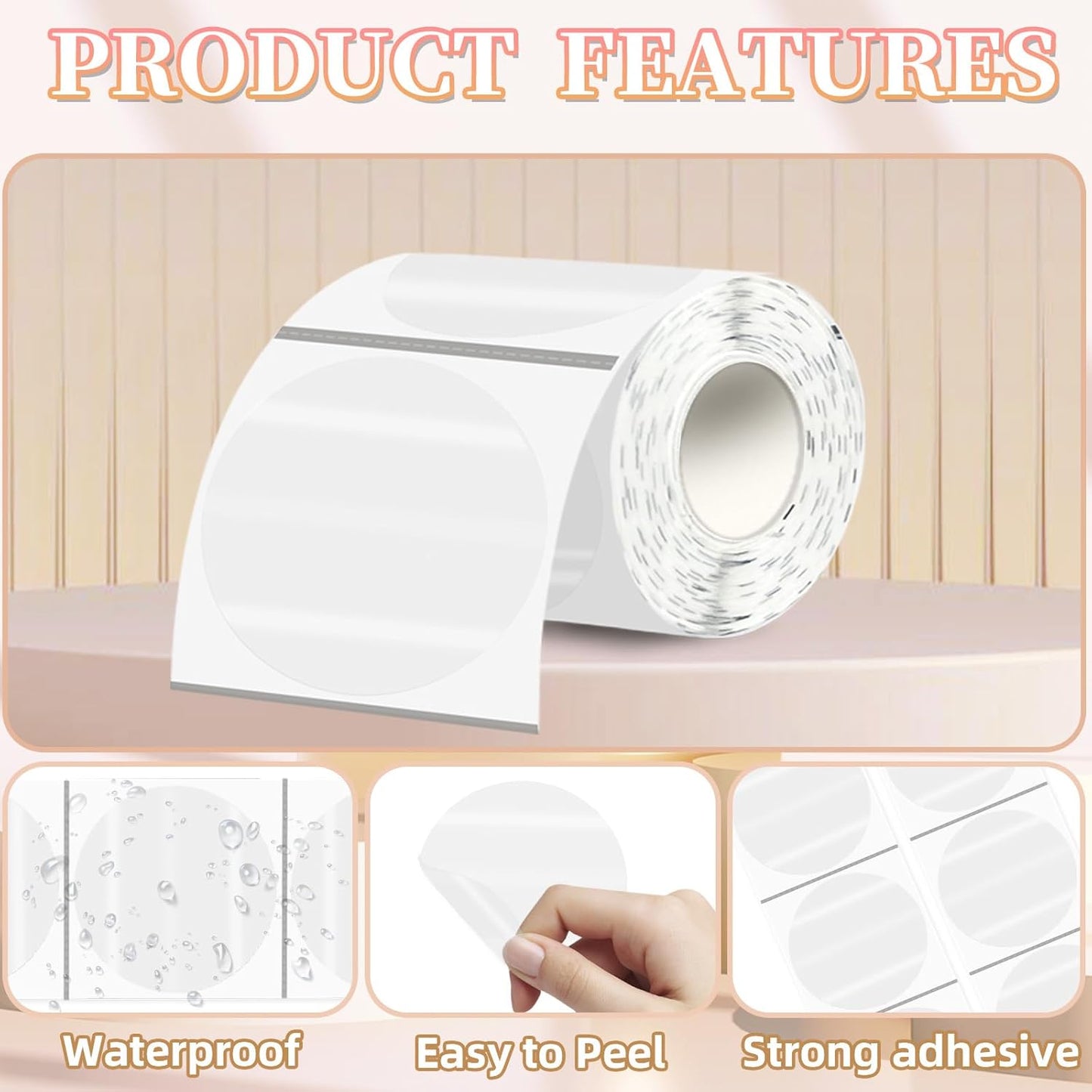 3''Transparent Thermal Label,Round Self-Adhesive Direct Thermal Label,Thermal Stickers for DIY Logo Design,Name Tag(200/Roll