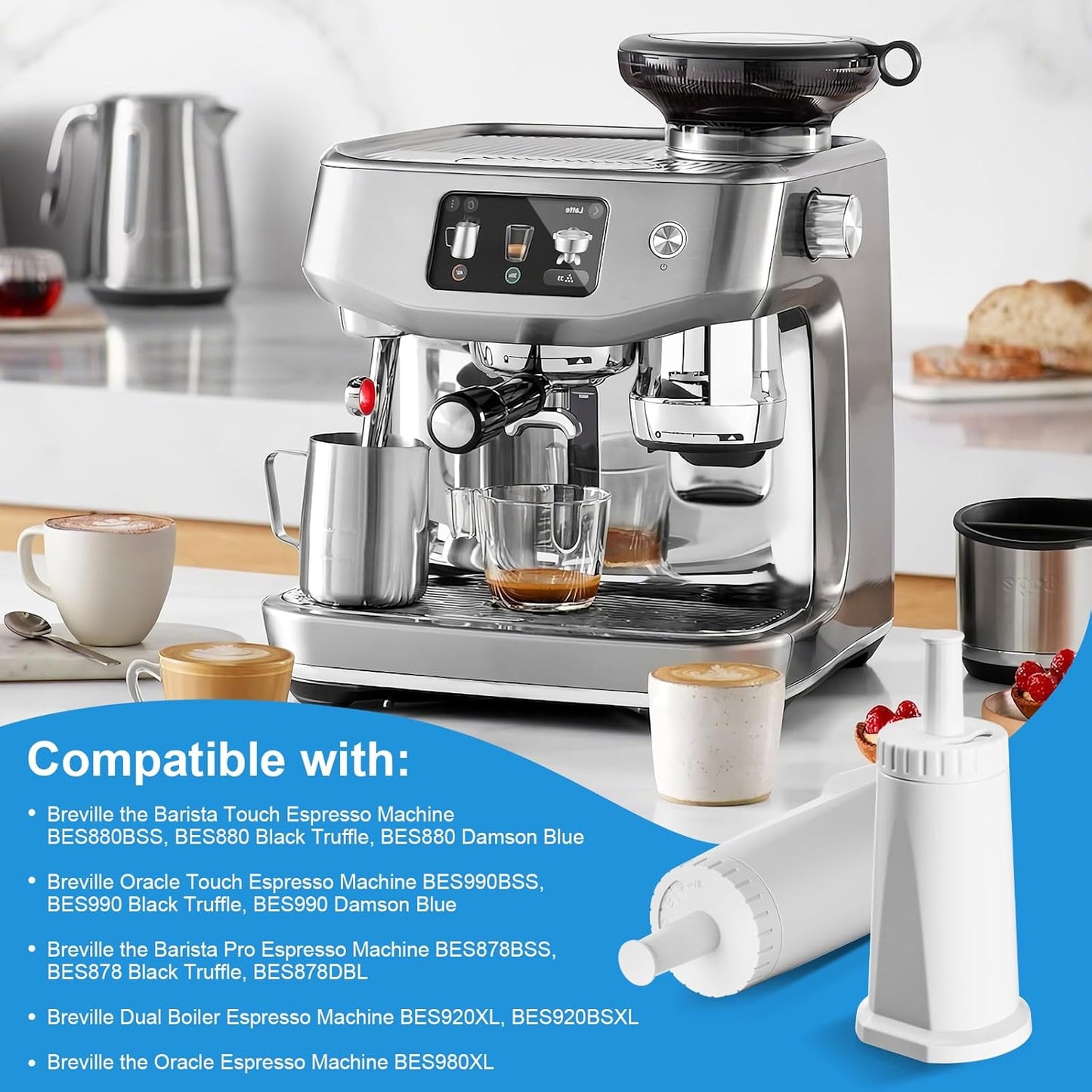 Water Filter for Breville Barista Touch Espresso Machine BES880, Barista Pro BES878, Oracle Touch BES990, Oracle BES980 & Dual Boiler BES920 Bambino ClaroSwiss Sage, BES008WHT0NUC1 (3 Pcs)