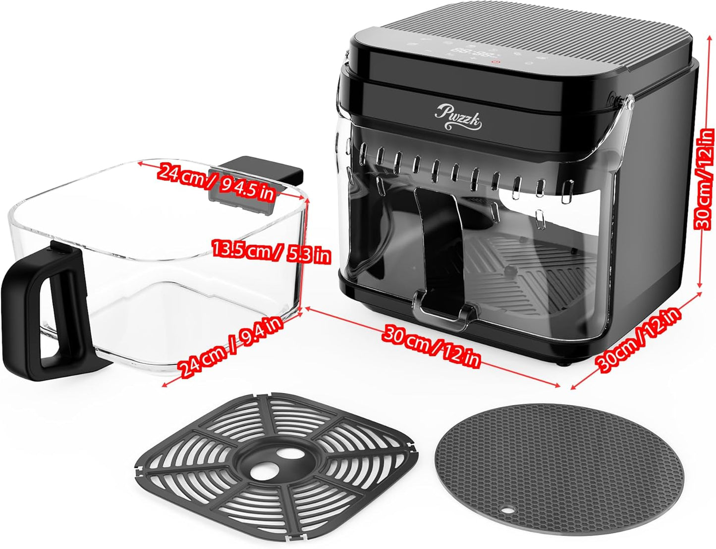 5.8QT Glass Air Fryer, Borosilicate Glass Basket, Non-Toxic BPA & Teflon Free, 8 Presets, Infrared Heating, Flip-Up Safety Shield, Oil-Free Cooking, Easy Clean for Small Homes