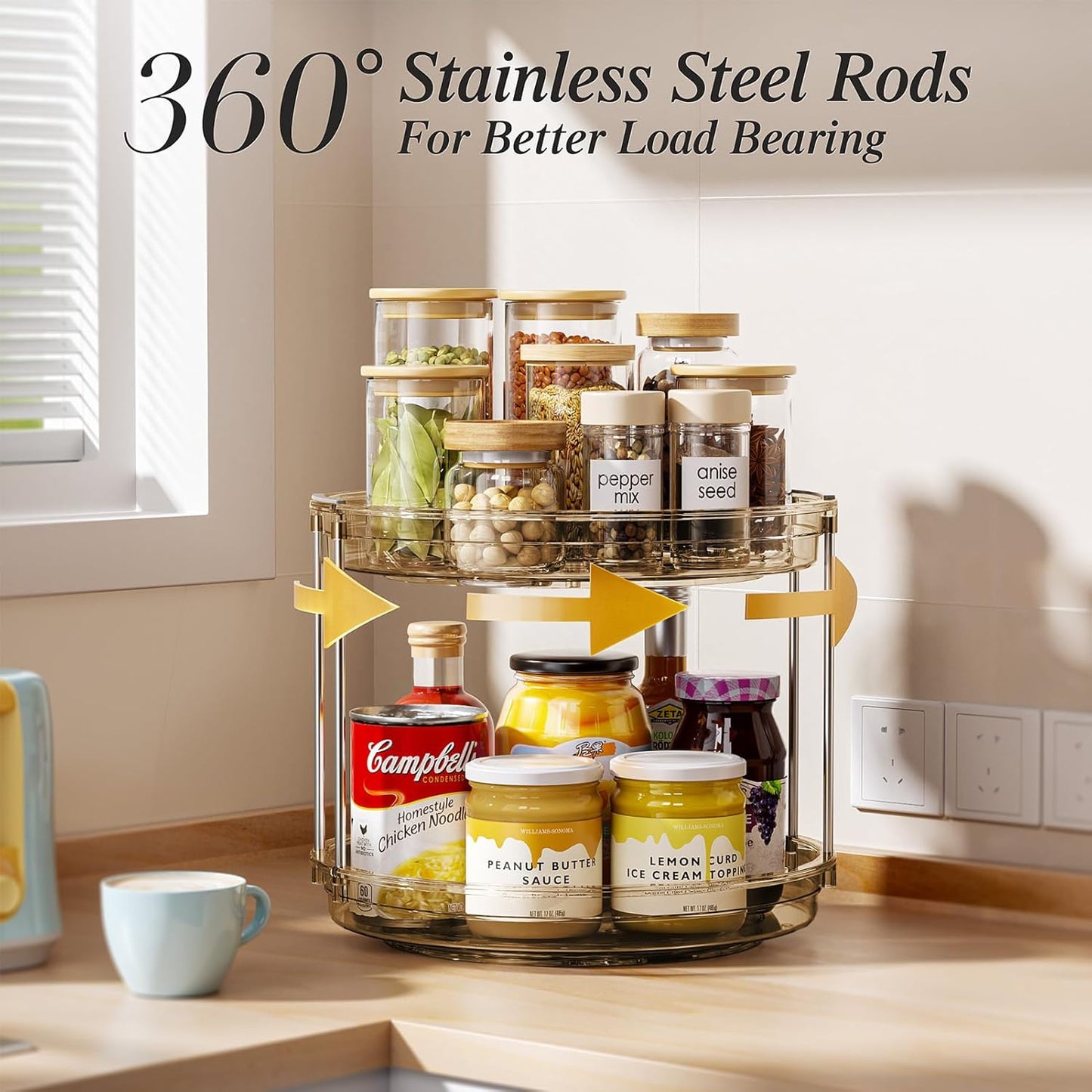 LAMU 2 Pack 2 Tier Lazy Susan Turntable Organizer 10.6'' Rotating Spice Rack Organization for Cabinet, Kitchen, Pantry, Countertop, Bathroom, Vanity, Medicine Cabinet Organizer, Amber