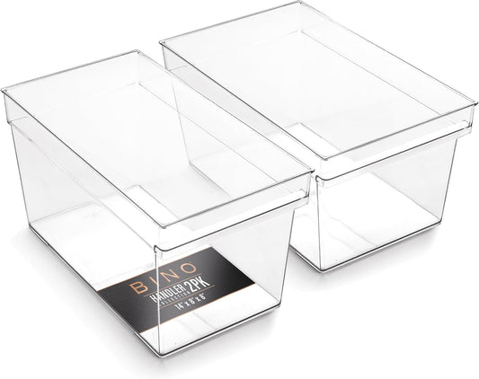BINO | Plastic Storage Bins, Large - Deep | THE HANDLER COLLECTION | Multipurpose Organizer Bins | Kitchen Pantry Organizers and Storage | Clear Containers for Organizing Home | Freezer Organizer