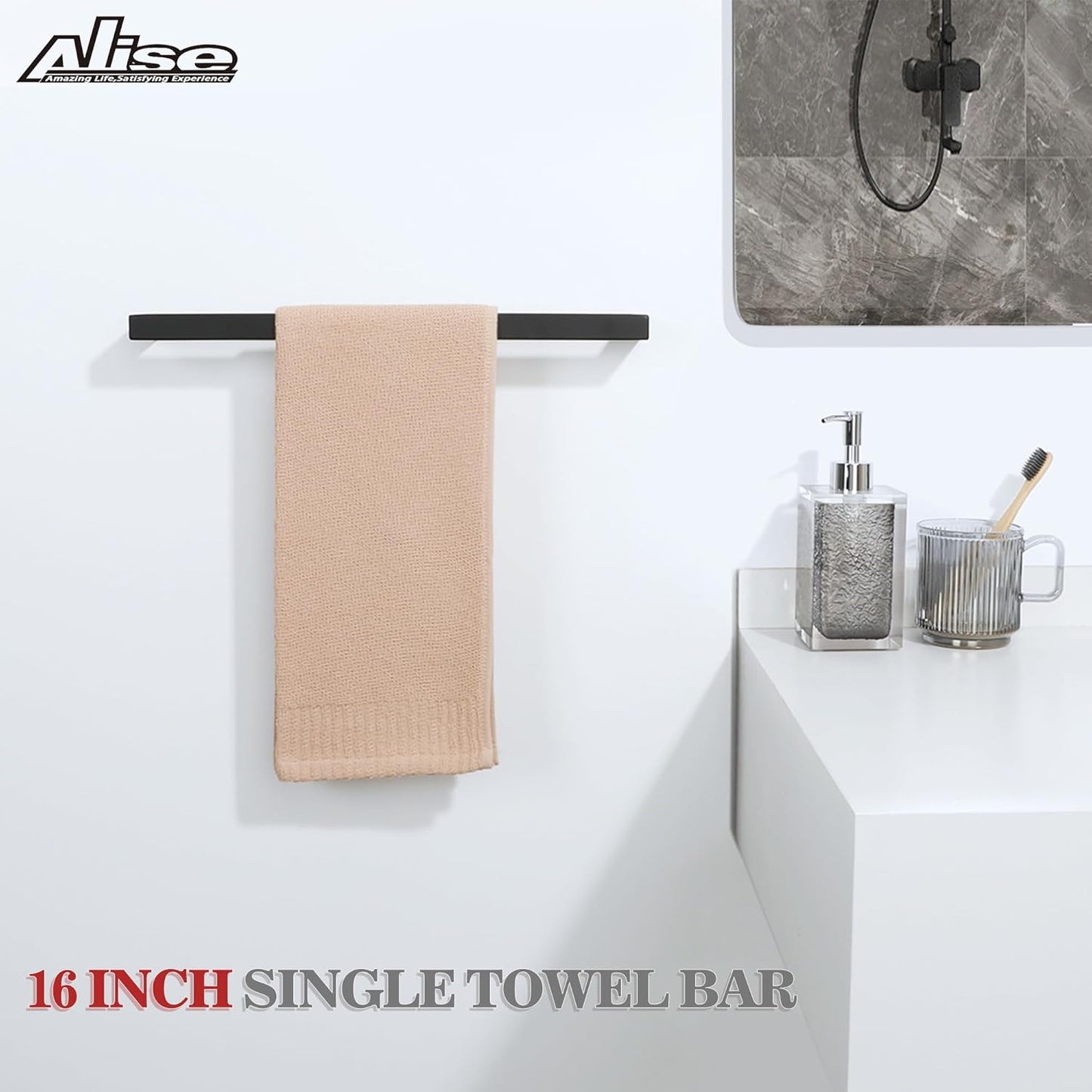 Alise Bath Towel Bars,16 Inch Towel Holder Towel Racks for Bathroom and Lavatory,SUS304 Stainless Steel Hand Towel Hanger Rail Wall Mount,Matte Black GJF040-B
