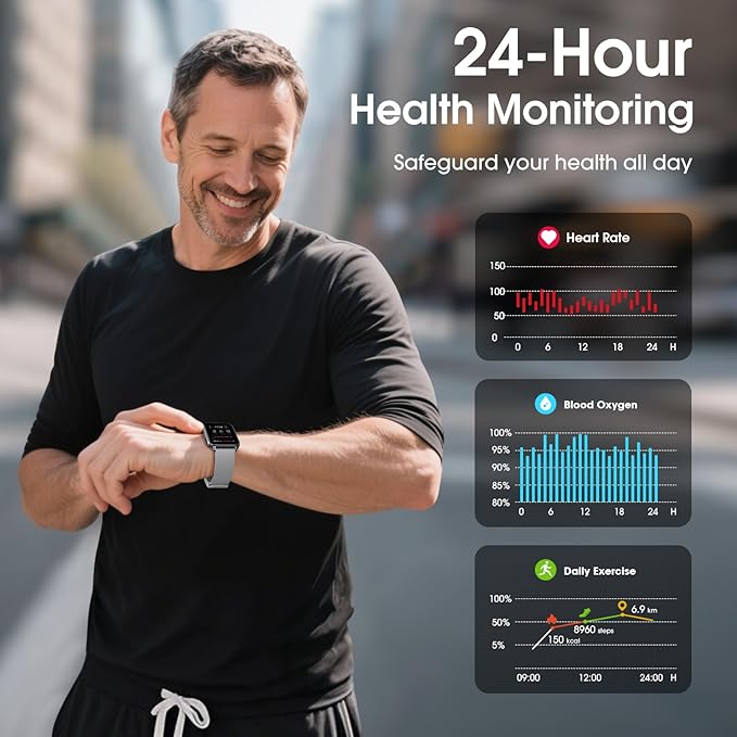 Kummel Smart Watch for Men Women, No App/Phone Required, Fitness Tracker with Pedometer, Bluetooth Call (Answer/Make Call), Heart Rate Blood Oxygen Monitor Step Counter, 100+ Sports Modes