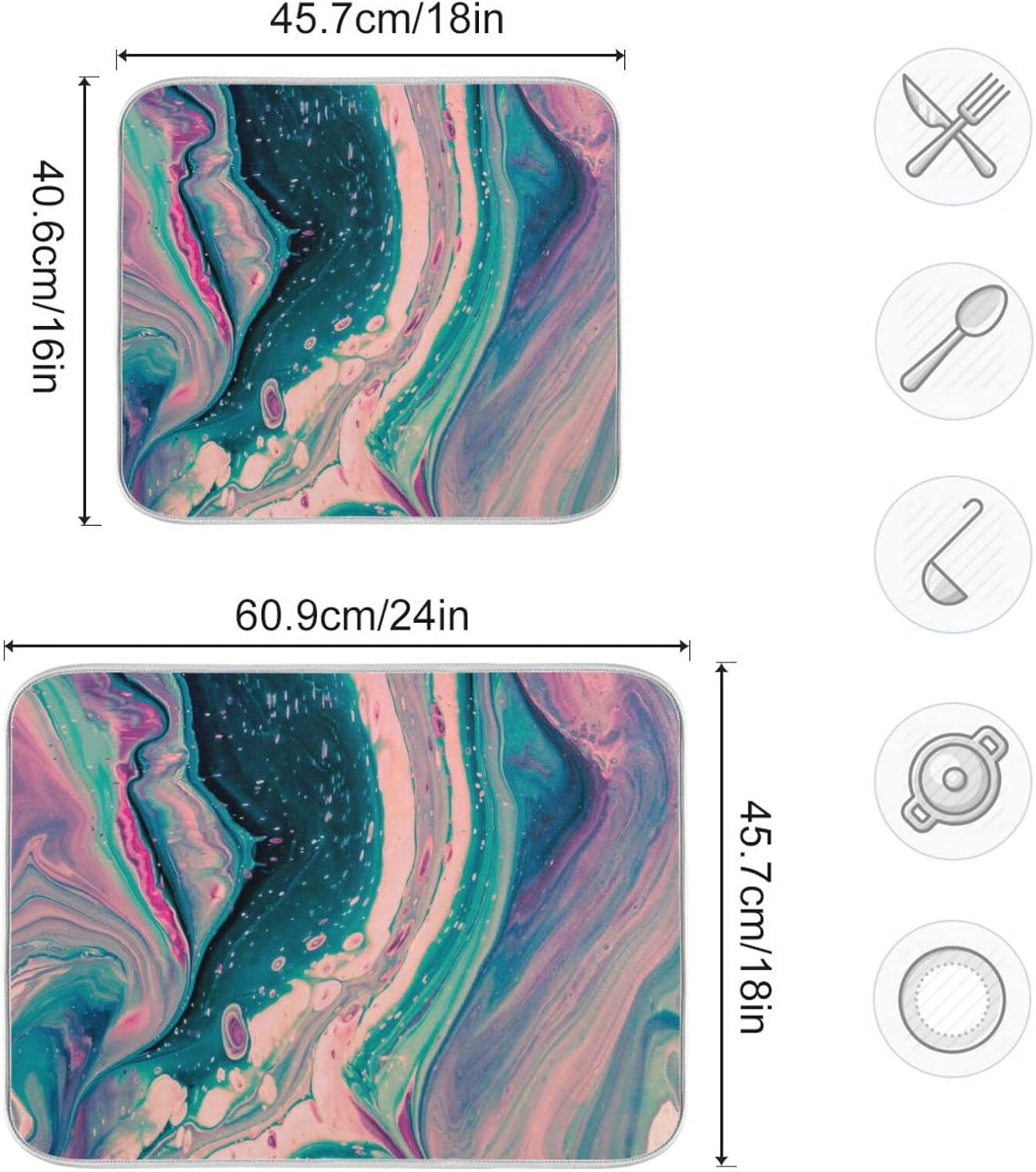 Super Absorbent Dish Drying Mat, Microfiber Fast-Drying Dish Mat, 24" x 18", Kitchen Dish Drying Pad, Marble Pink Green