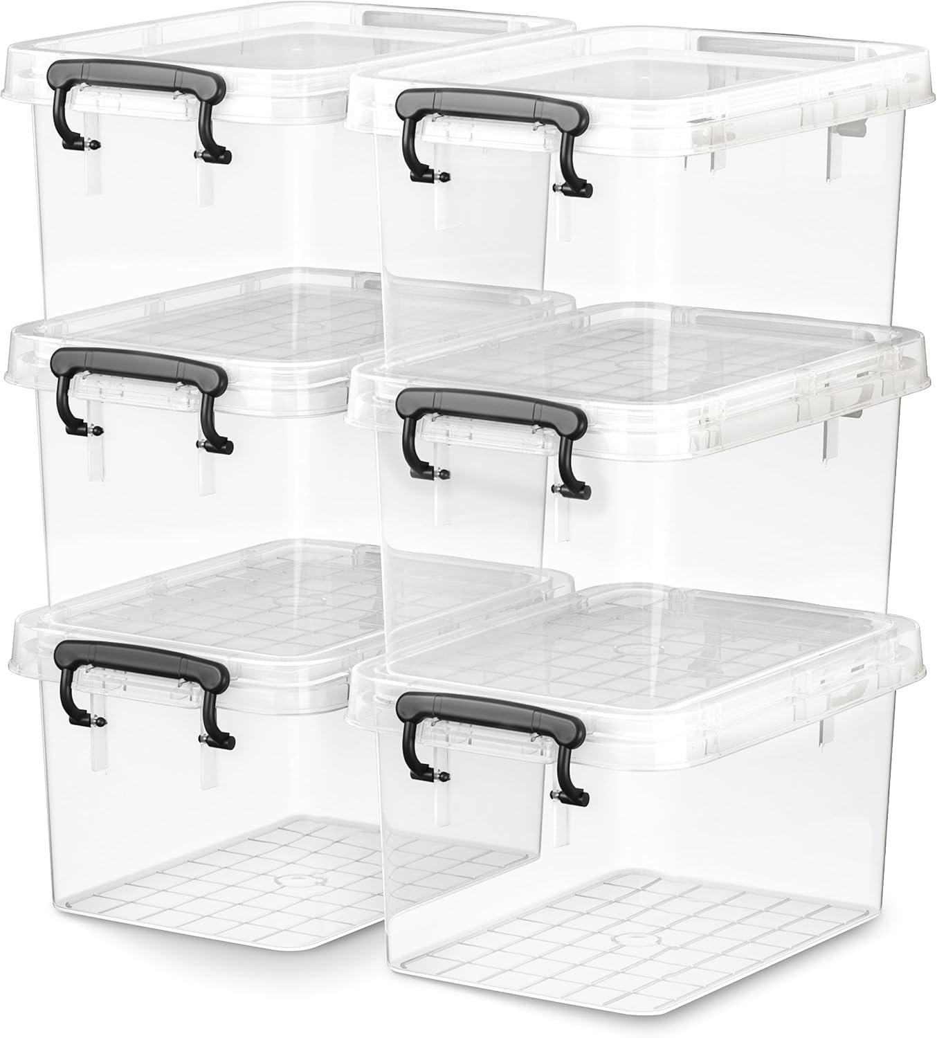ITYLIFE CITYLIFE 6 Packs 3.5 QT Small Storage Bins with Black Handle Clear Plastic Bins with Reinforce Bottom Stackable Storage Containers for Organizing Art Supply, Craft Stuff, Medicine, Small Toys