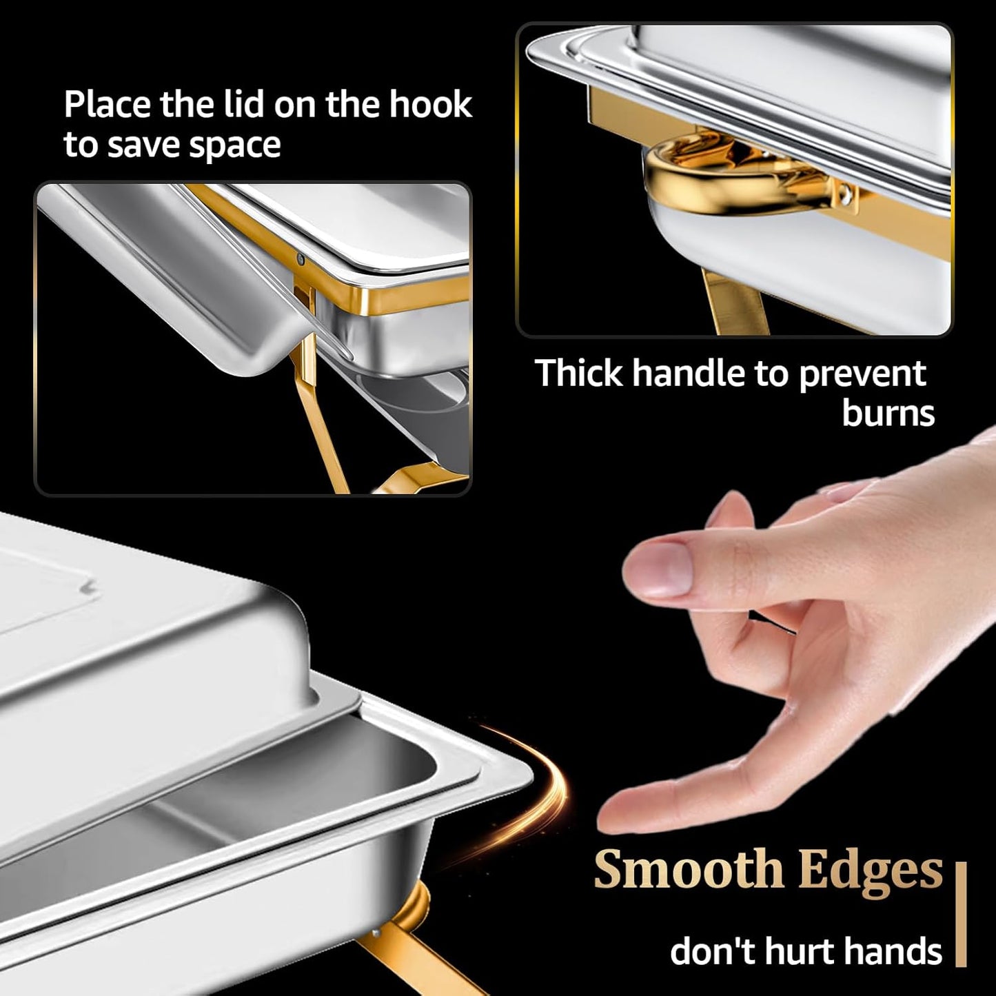 8QT 4 Pack Chafing Dishes for Buffet, Multiple Food Pans Combo Gold Chafing dish, High Grade Food Warmers for Parties, Events, Weddings, Indoors & Outdoors