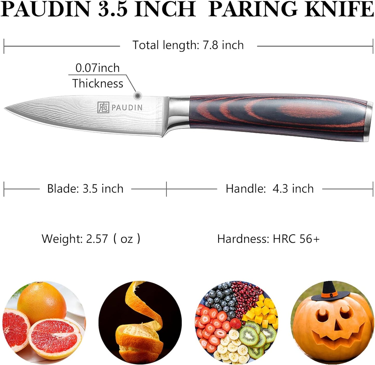PAUDIN Paring Knife, 3.5 Inch Fruit Knife, High Carbon 5Cr15Mov Stainless Steel Forged Paring Knife, Ultra Sharp Small Kitchen Knife, Ergonomic Wooden Handle with Elegant Gift Box