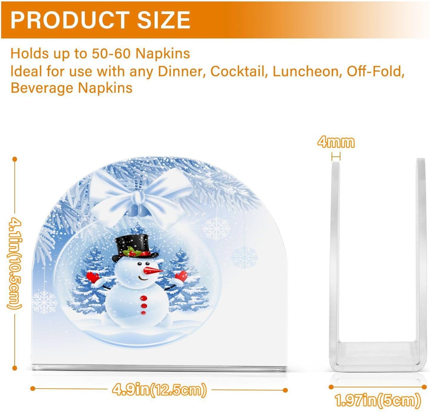 Snowman Winter Snowflake Christmas Napkin Holder for Table Paper Napkins Holder Acrylic Tissue Dispenser Kitchen Dining Room Bathroom Party Car Decor