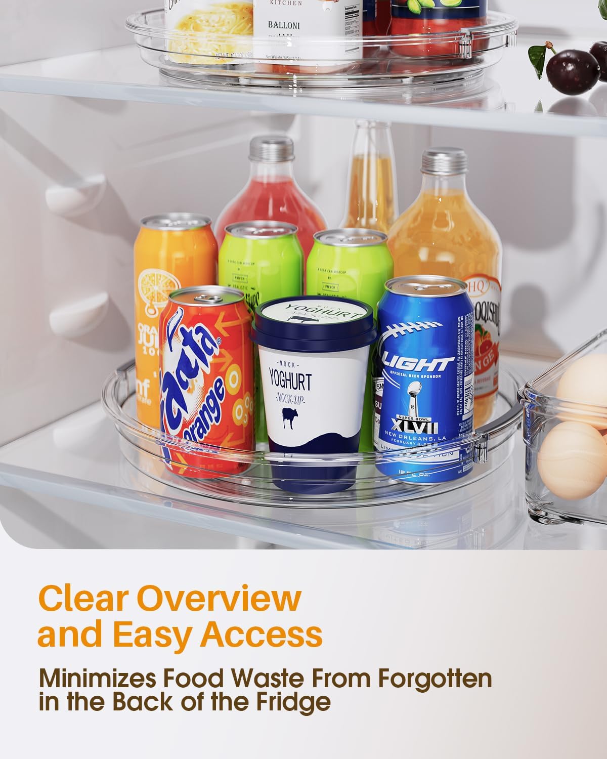 LAMU 2 Pack 10.6in Lazy Susan Organizer Turntable for Cabinet, Clear Lazy Susan for Refrigerator Rotating Organizer for Fridge, Kitchen, Pantry, Countertop, Bathroom, Medicine Cabinet Organizer