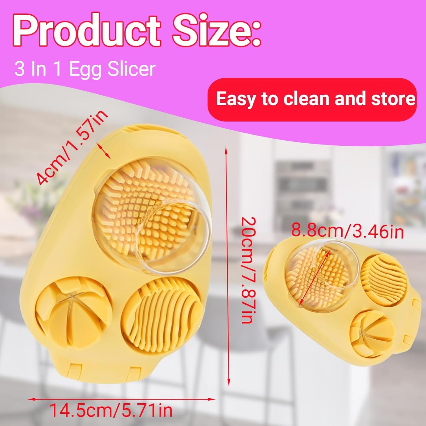 3 In 1 Egg Slicer, Stainless Steel Multipurpose Egg Cutter, 3 Way Egg Dicer for Hard Boiled Eggs, Grape and Tomato Chopper for Strawberry, Salad, Fruit and Vegetable (Yellow)