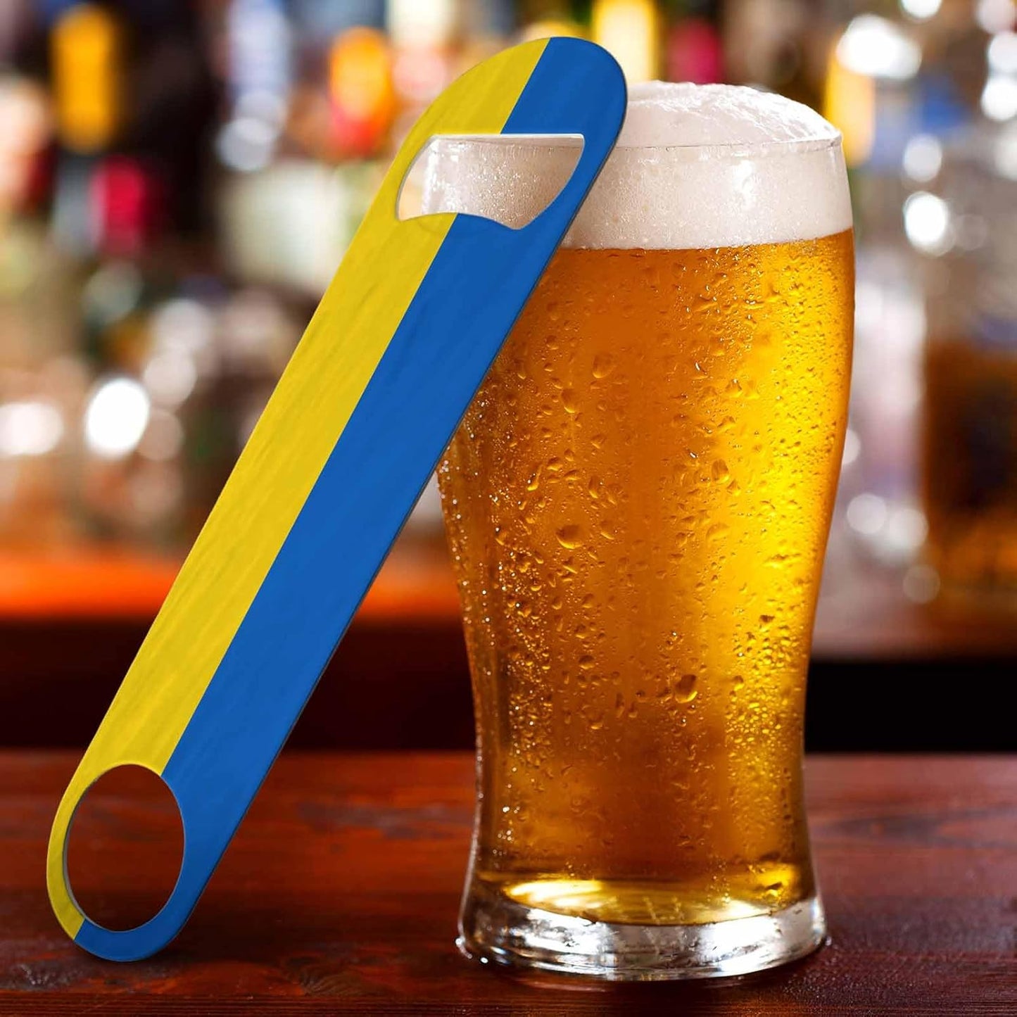Ukraine Flag Stainless Steel Bottle Opener Yellow Blue Ukrainian Symbol Emblem Flat Beer Bottle Opener Keychain for Home Kitchen Bar Restaurant Party Birthday Gift
