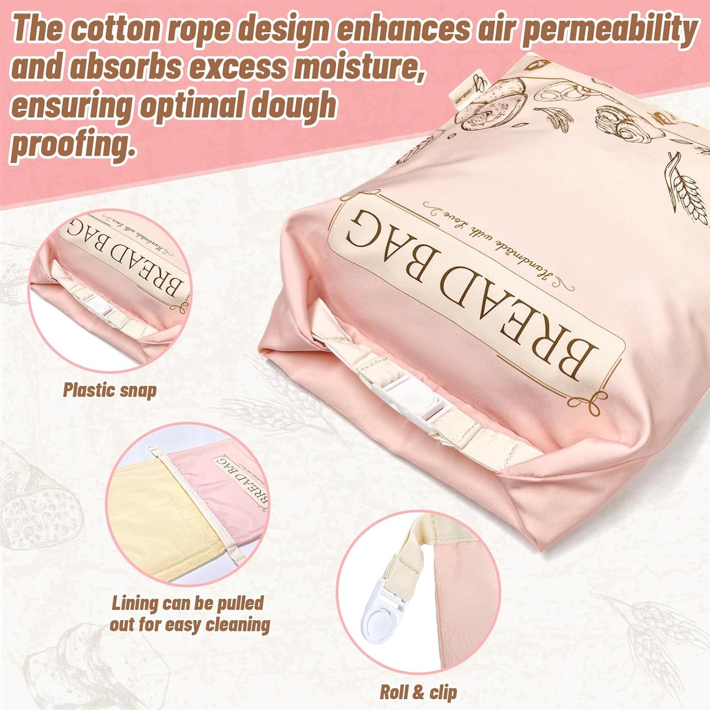 Pink Reusable Beeswax Bread Bag, 2 Pack, 13”x17” XL Cotton Fabric Bread Storage Solution, Eco-Friendly & Freezer Safe, Keep Breads Fresh Longer, Gift idea for women