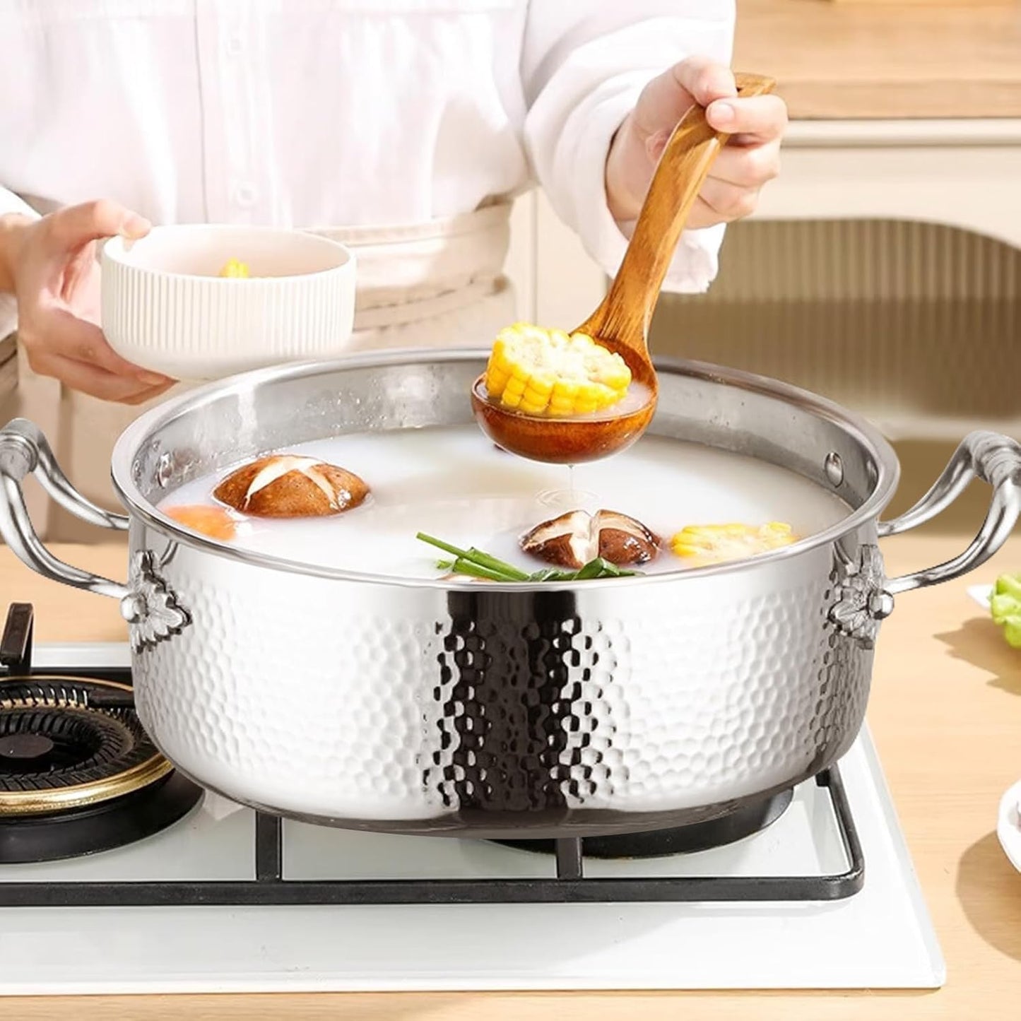 Stainless Steel Stock Pot with Visible Lid for Pasta, Soup, Spaghetti, Nonstick Thick Bottom Stockpot, Induction Pasta Pot Compatible with All Cooktops, Dishwasher Safe,7QT