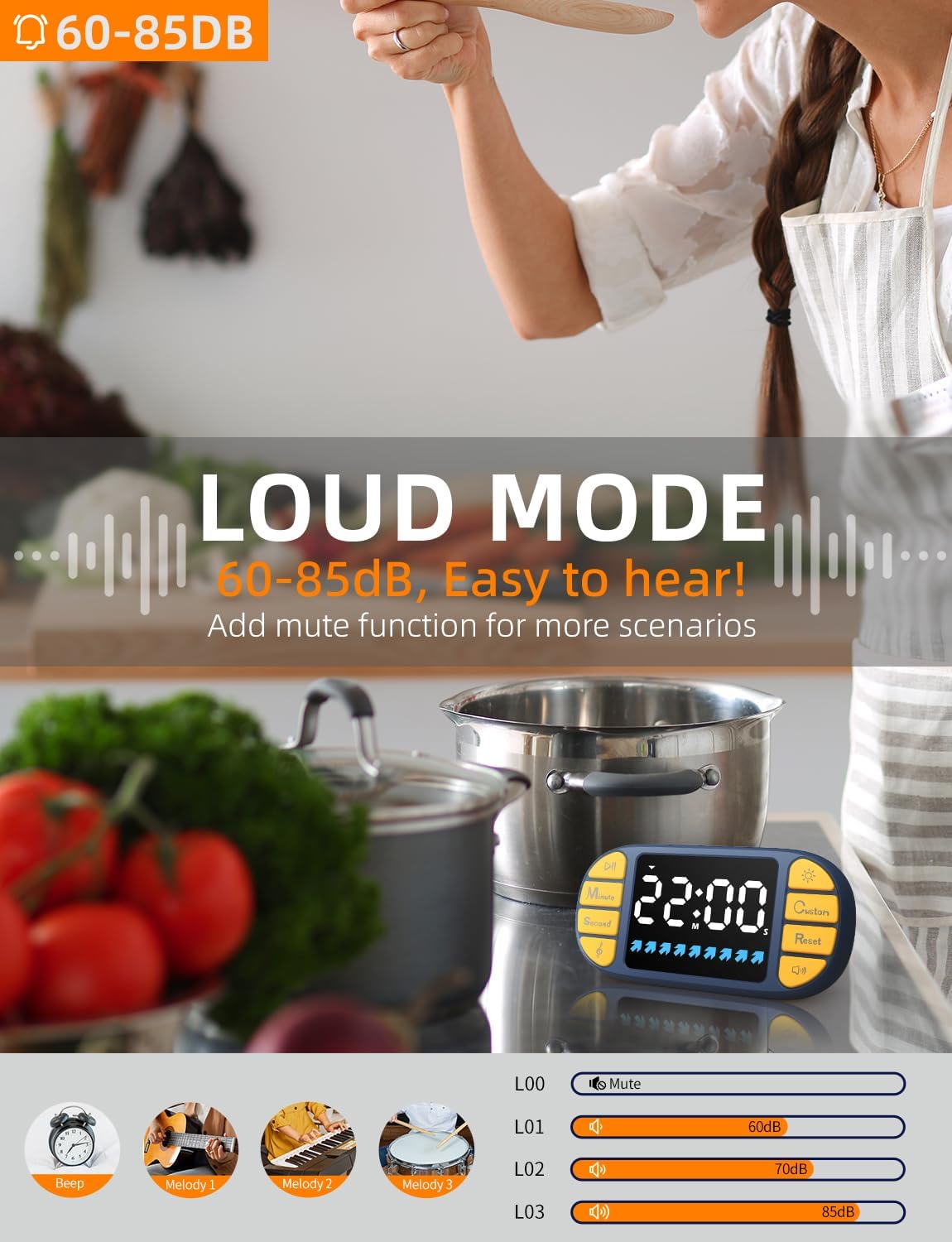 DOOMAY Digital Kitchen Visual Timer: 3.6'' Large LED Display, Magnetic, 3 Brightness, 4 Alarms and Volume, Memory Function, Countdown Count up for Cooking, Classroom, Home Gym, AAA Battery Included