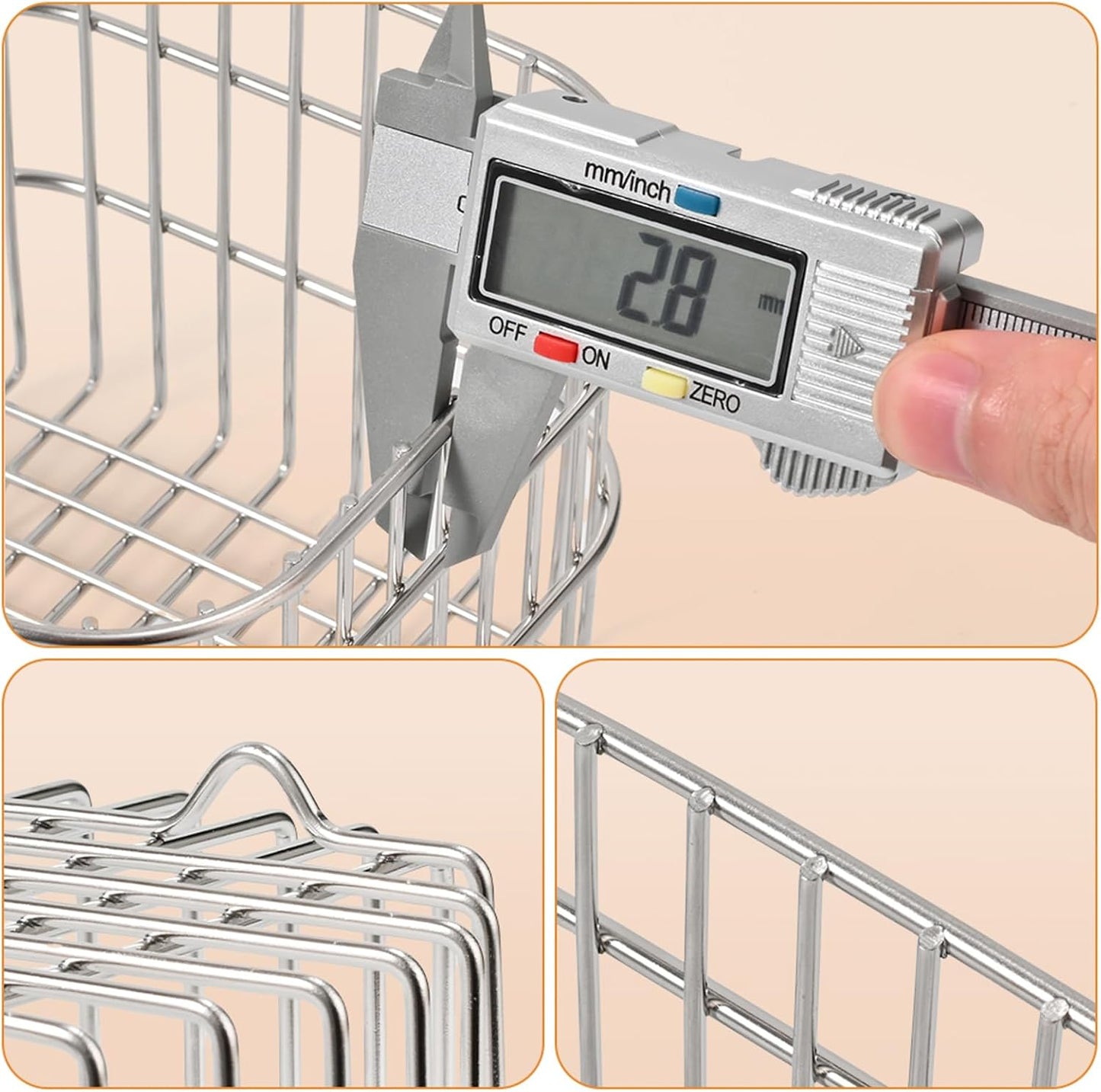 304 Stainless Steel Wire Mesh Fruit Basket Colander, 1.5L Countertop Storage Organizer for Fruits, Vegetables, Snacks.5.12 x 5.12 x 3.94 in (13cm,Rounded Square)