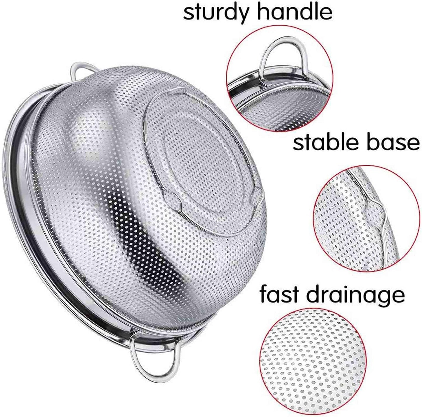 TeamFar Colander, 3qt Colander Strainer Stainless Steel, Solid Handle & Elevation Base, Micro-perforated & Dishwasher Safe