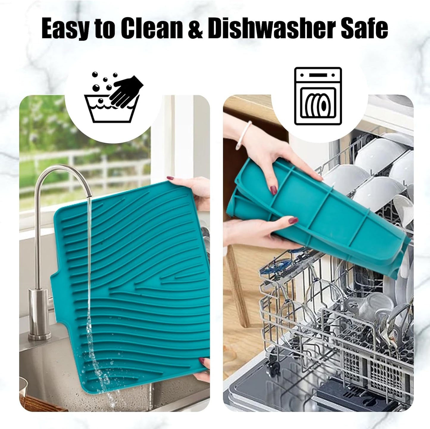 Silicone Dish Drying Mat for Kitchen Counter, Dish Drying Pad, Non-Slip Drain Pad with Built-in Drain, Heat Resistant Stone Drying Mat(15.8" x 13", Green)