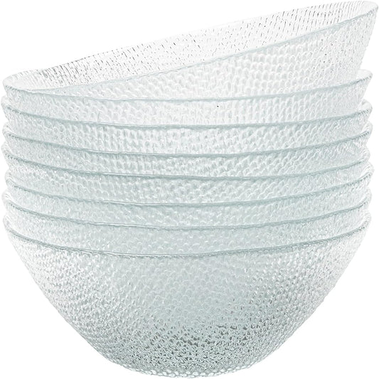 Vikko Elegant Textured Glass Salad Bowls - Set of 6, 6.5 Inch, Stackable, Dishwasher Safe