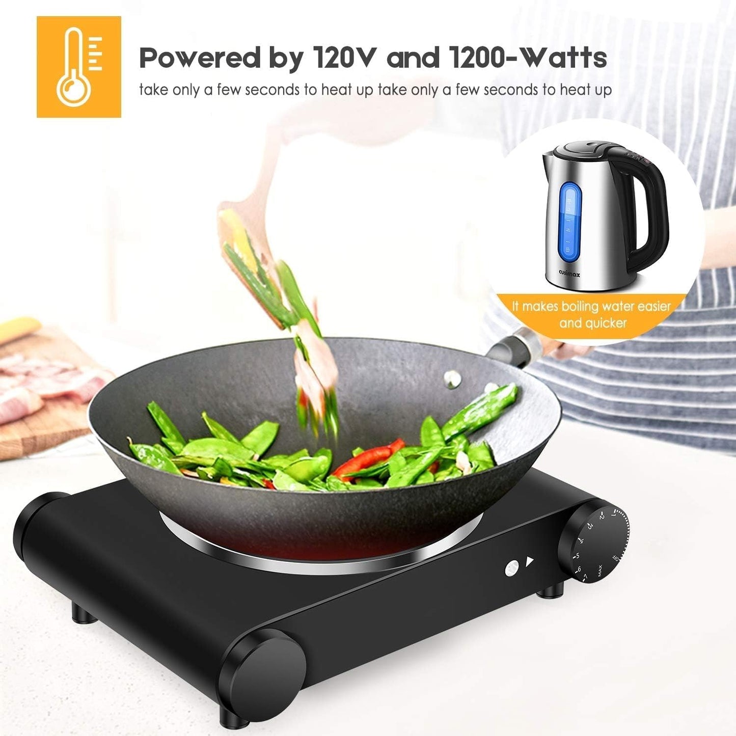 1200W Infrared Single Burner Electric Hot Plate, Fast Heating & Energy Efficient, 7 Inch Ceramic Glass Portable Electric Stove with Adjustable Temperature Control, Compatible w/All Cookware