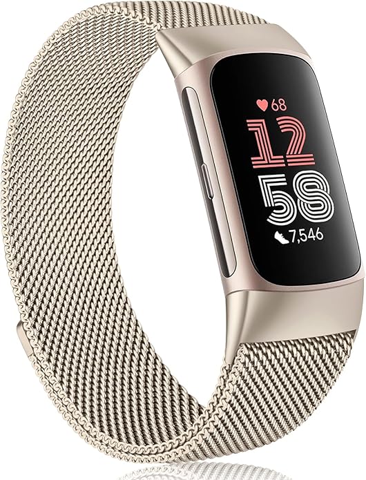 Meliya for Fitbit Charge 6 Bands Women Men, Stainless Steel Metal Mesh Loop Adjustable Magnetic Wristband Replacement Straps Compatible with Fitbit Charge 6 Fitness Tracker