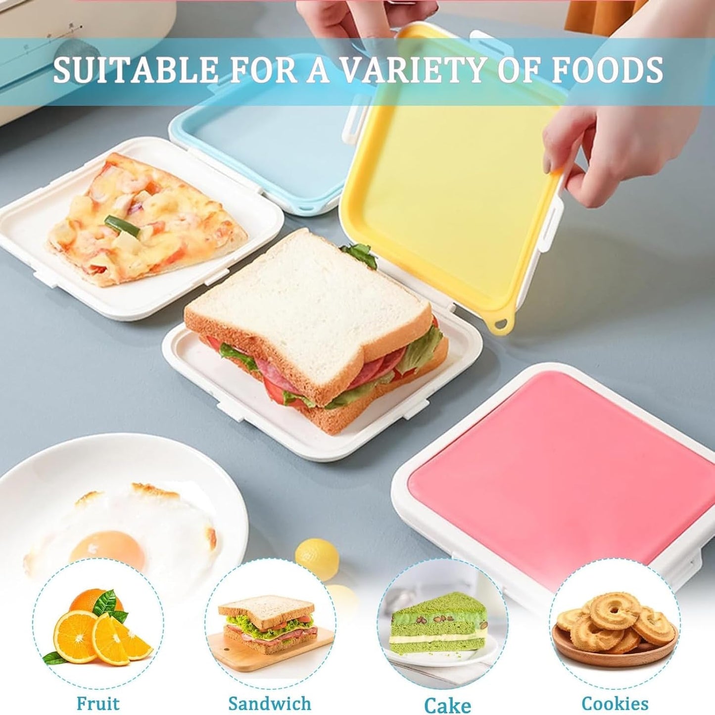 Sandwich Containers, Silicone Sandwich Storage with Snap-Off,Sandwich Box for Lunch,BPA Free,Leakproof, Reusable Plastic Sandwich Holder for Fruit,Salad,Snacks and Food Storage (Pink+Blue)
