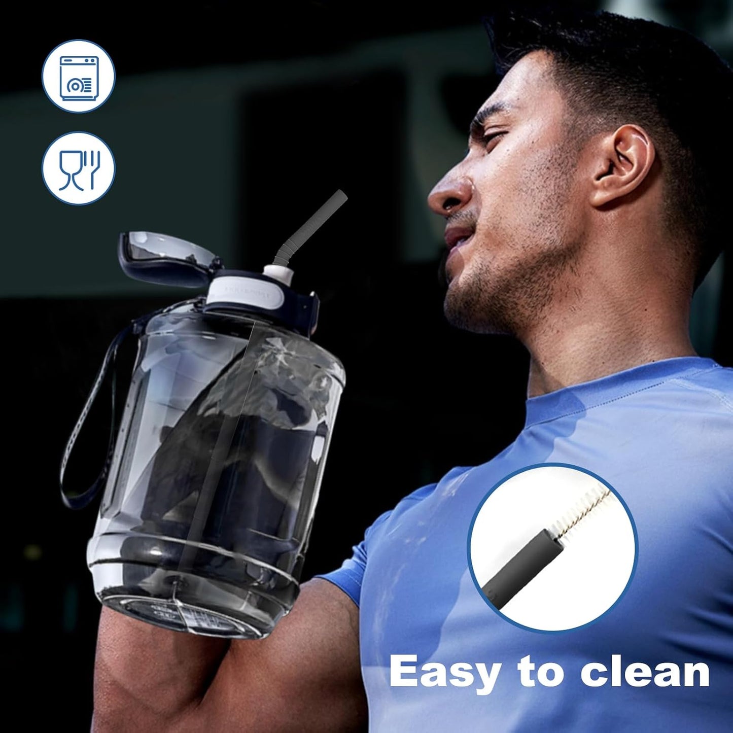 WALFOS Extra Long Reusable Silicone Straws 14.5 inch, Big Sizes Flexible Bendy Straws for 1/Half Gallon Large Water Bottles, 128 75 64 40 OZ Tumbler with Cleaning Brush (6-Pack)