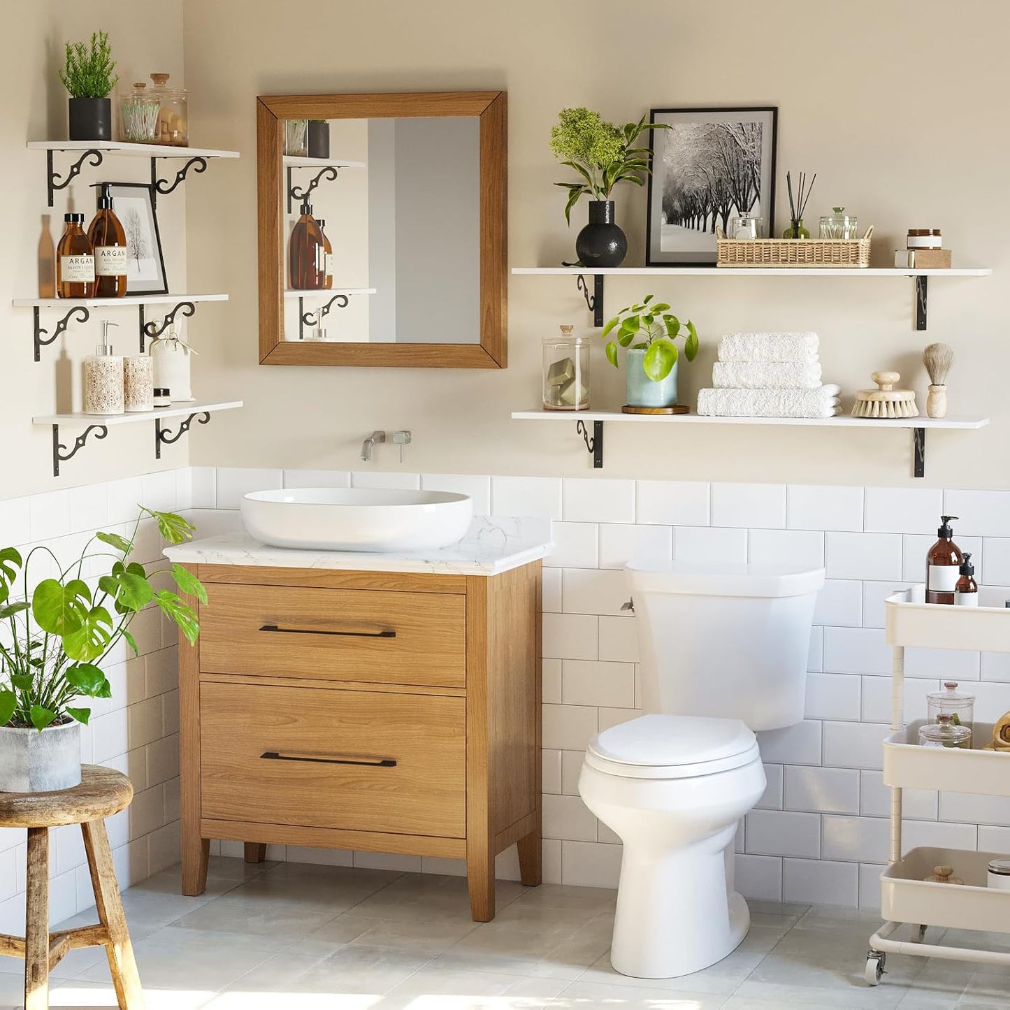 DINZI LVJ Long Wall Shelves, 39.4 Inch Large Floating Shelves Set of 2, Wide Display Shelf Wall Mounted with Brackets, Easy Hanging for Living Room, Toilet, Office, Bedroom, White