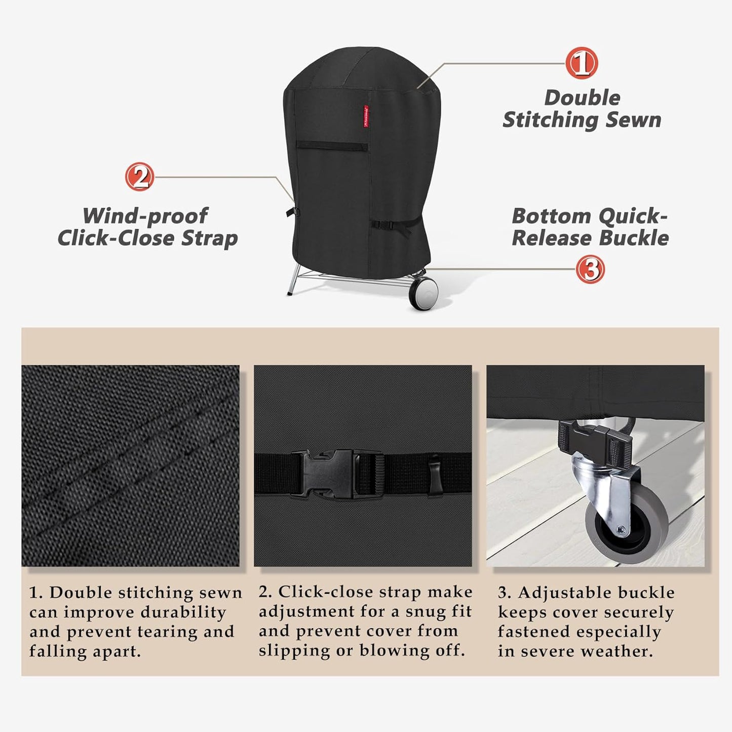 Porch Shield Outdoor Charcoal Kettle Grill Cover 18 inch Waterproof 600D Round Smoker Cover Fits Most Kettle Grill 23" Dia x 33" H, Black