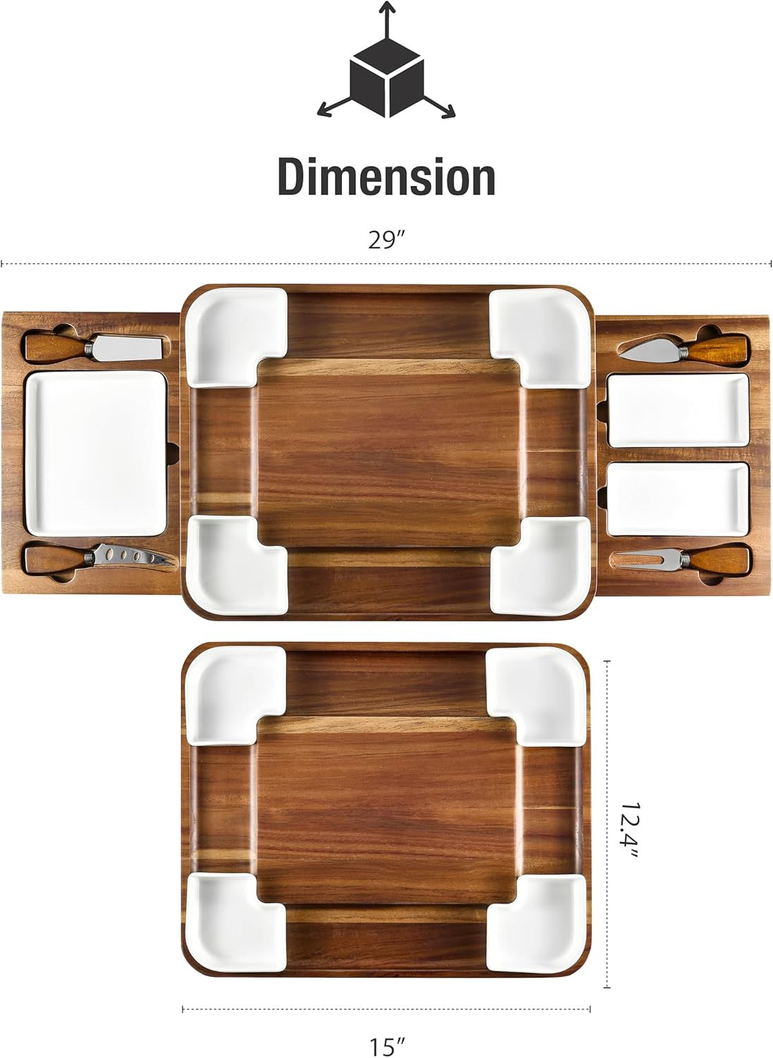 Shanik Upgraded Acacia Cheese Board Set, Square Shaped Charcuterie Set, Cheese Platter, Handcrafted Design and Stainless Steel Cutlery Set - Gift for Any Occasion No Engraving