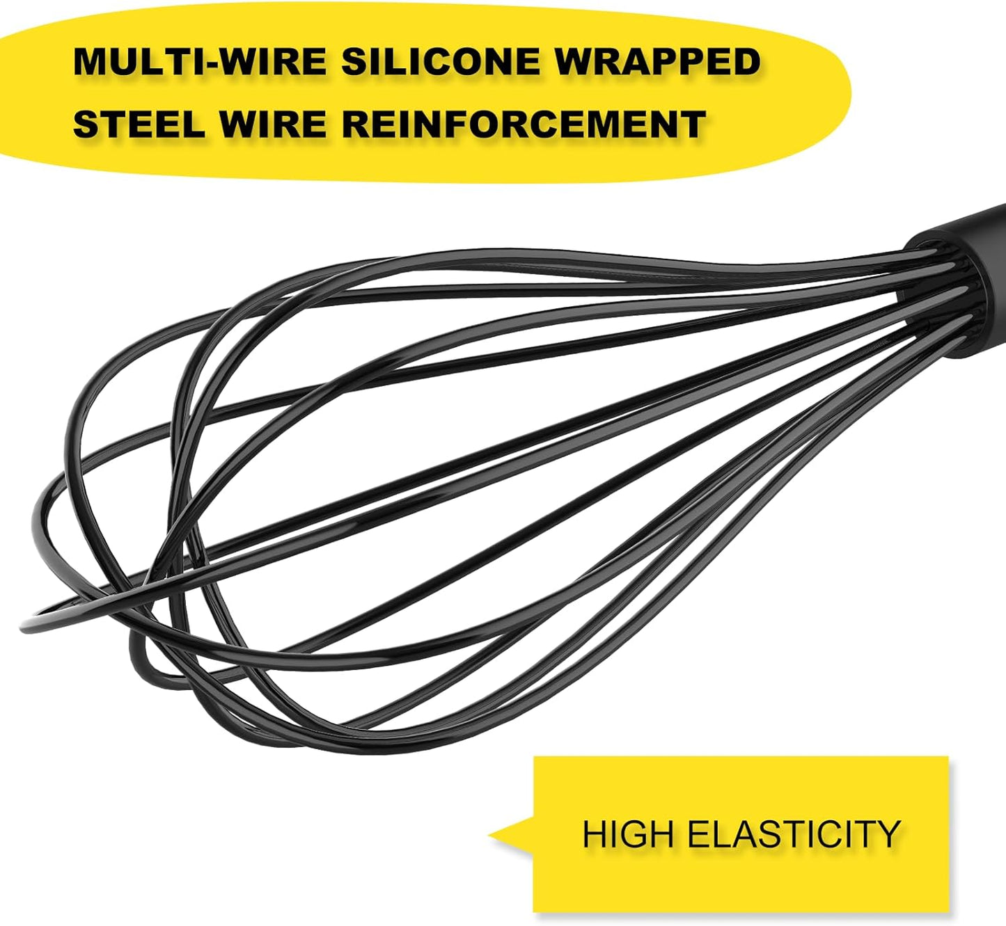 NileHome Upgrade Silicone Whisk Set 8" 10" 12" Kitchen Whisk Kitchen Wisk Wire Whisks for Cooking, Whisking, Blending, Beating, Stirring-Black