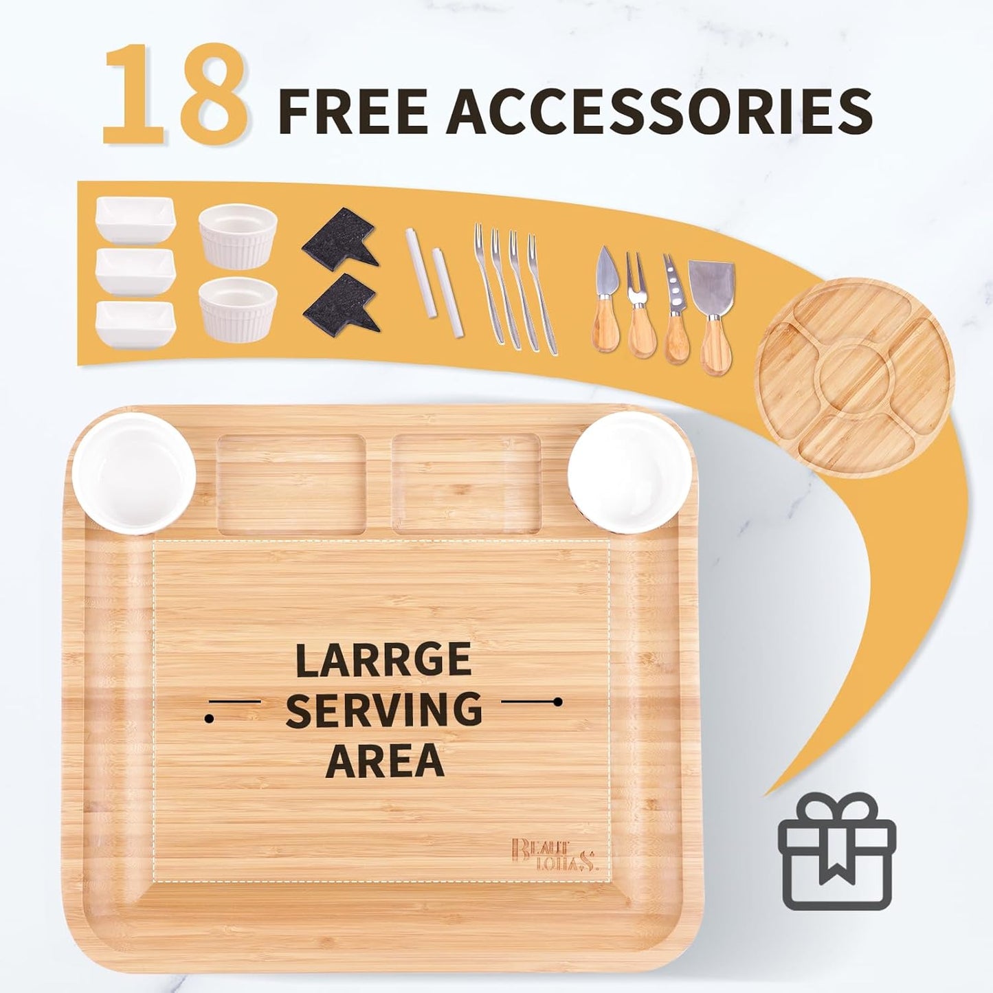 Charcuterie Board Gift Set, Bamboo Cheese Board Gift Set with 20 Accessories, Large Charcuterie Boards Set for House Warming, Wedding, Bridal Shower