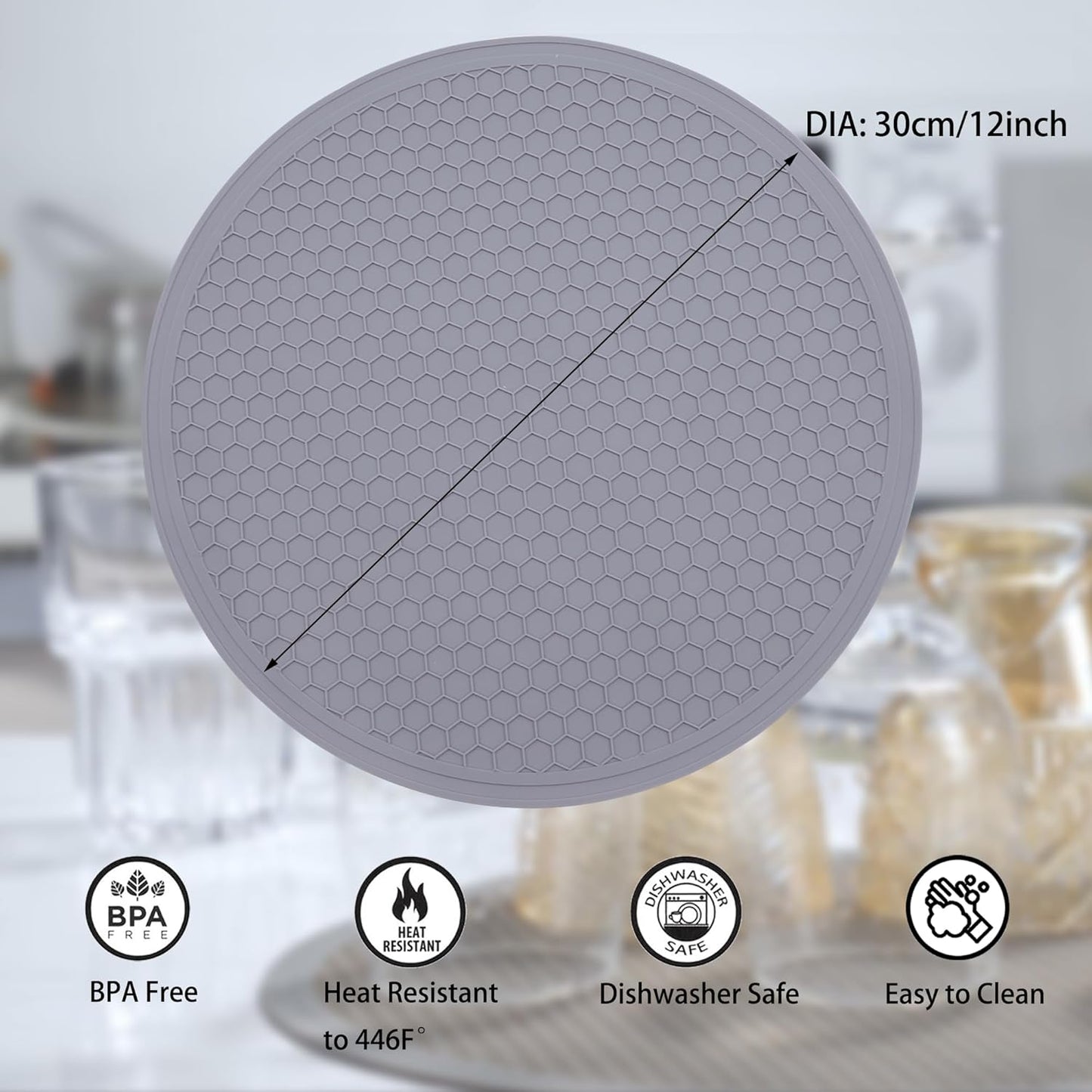 To encounter Silicone Microwave Mat - Round 12" x 12" - Set of 4 Heat Resistant Multifunctional Mat, Splatter Guard, Trivet, Hot Pad, Pot Holder