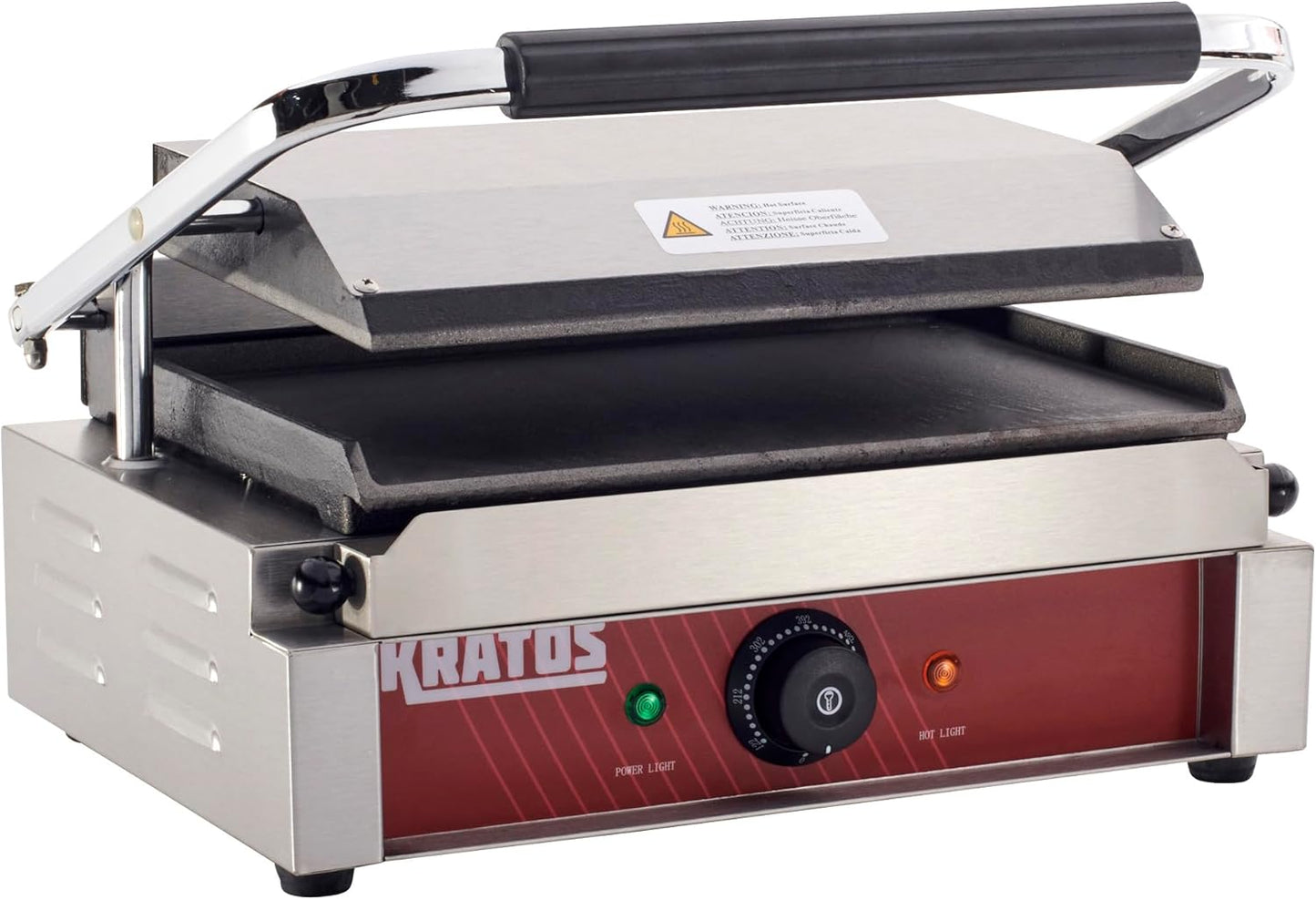 Kratos Commercial Electric Panini Sandwich Grill with Smooth Plates, 14" x 9" Cooking Surface, Commercial Countertop Panini Press, 120V, 1750W (29Y-021)