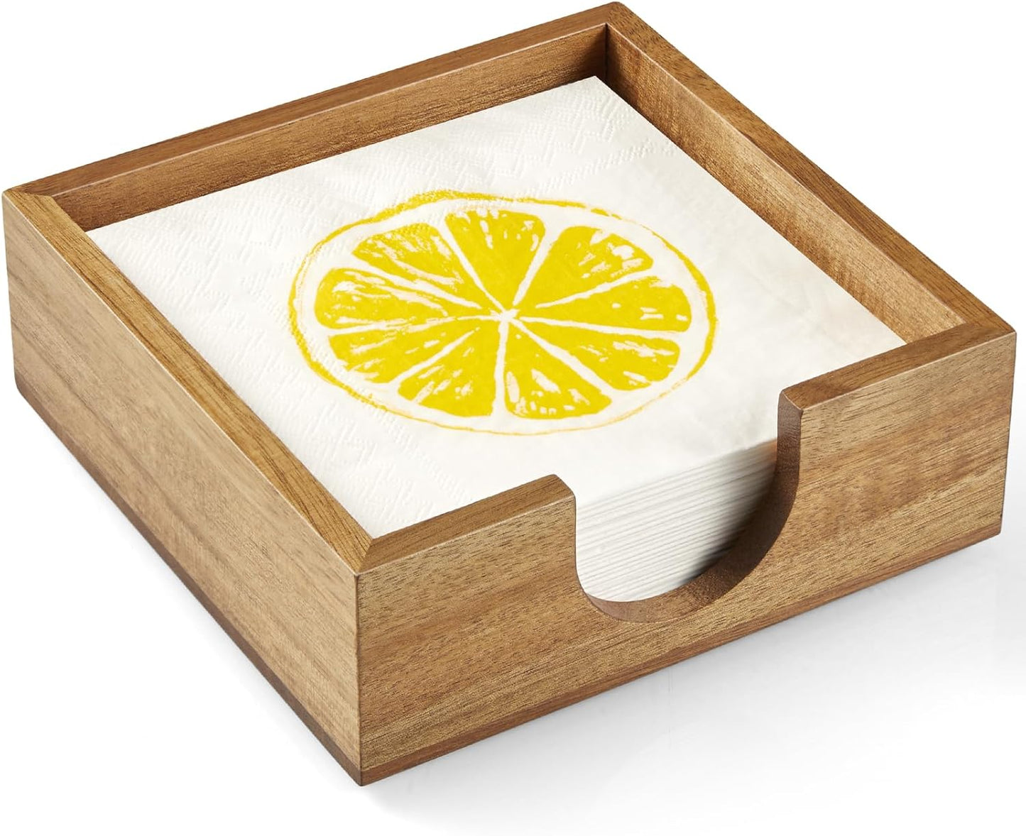 Acacia Wood Cocktail Napkin Holder, Beverage Napkin Holder for 5 x 5 inch Napkin, Square Paper Napkin Caddy for Bar, Party, Table, Dinner, Kitchen, Bathroom