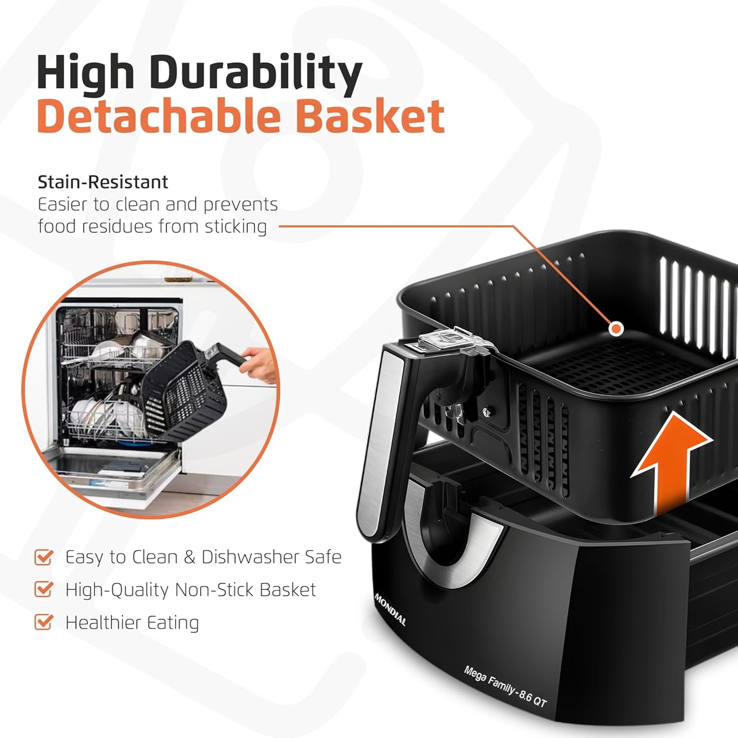 Air Fryer - 8.6 Quart Extra-Large Air Fryer, 2 Simple Dial Controls, 1800 Watts - Quick Heat Circulation Technology, Low Fat Cooking Less Calories - Removable Squared Basket - Black