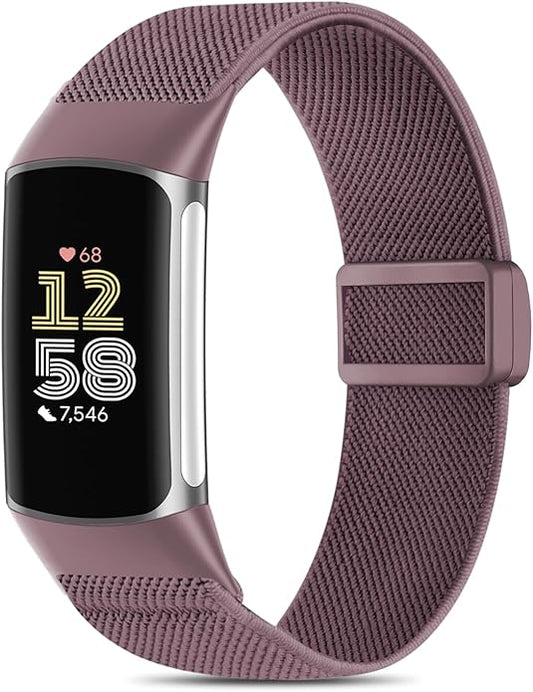 Magnetic Stretchy Nylon Compatible with Fitbit Charge 6 Bands/Fitbit Charge 5 Bands, Elastic Fabric Sport Adjustable Wristband Strap for Charge 5/6 Smartwatch Women Men