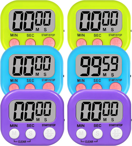 ZILLEEN 6 Pack Kitchen Timers for Cooking Digital Classroom Timers for Kids Teachers Blue Green Purple