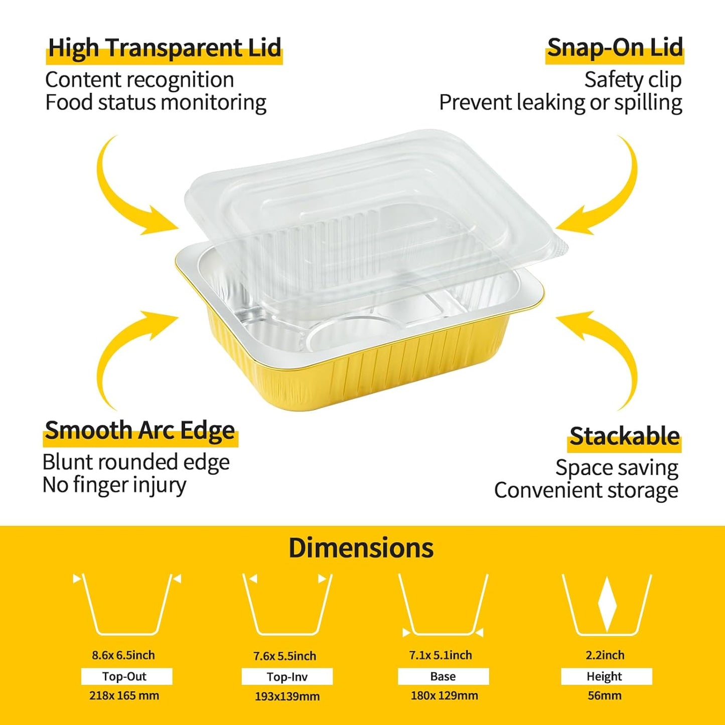 40 Pack 3 LB Aluminum Pans with Lids Heavy Duty (8.7"×6.6"×2.5") Foil Food Containers with Lids, 50oz Disposable Tin Foil Pans with Lids for Baking, Meal Prep, Freezer, Heating and Takeout