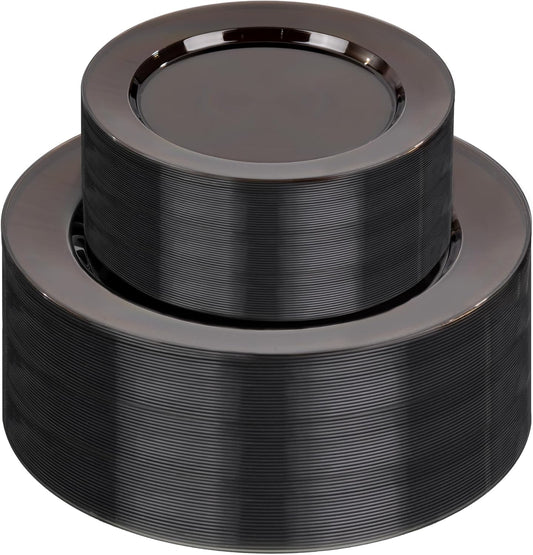 I00000 102 Pcs Clear Black Plastic Plates, Black Disposable Party Plates Include 51 Dinner Plate 10’’ and 51 Dessert Plate 7’’ Perfect for Birthday, Party & Wedding