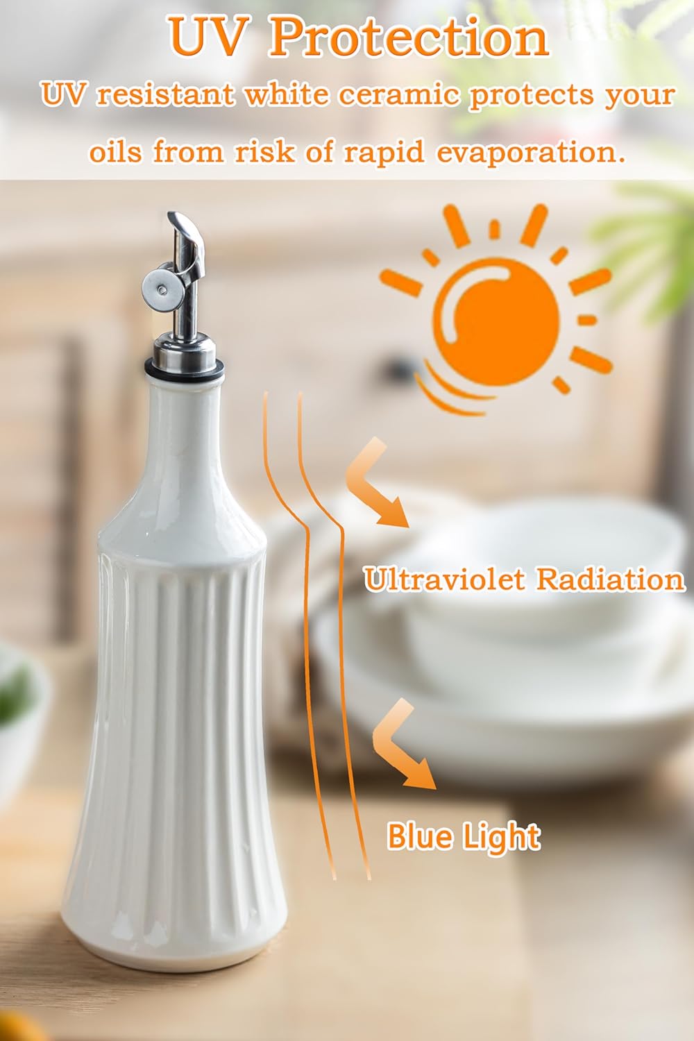 LYEOBOH Olive Oil Dispenser Bottle, Oil Dispenser for Kitchen, Ceramic Cooking Vinegar Dispensing Bottles with Spout, White