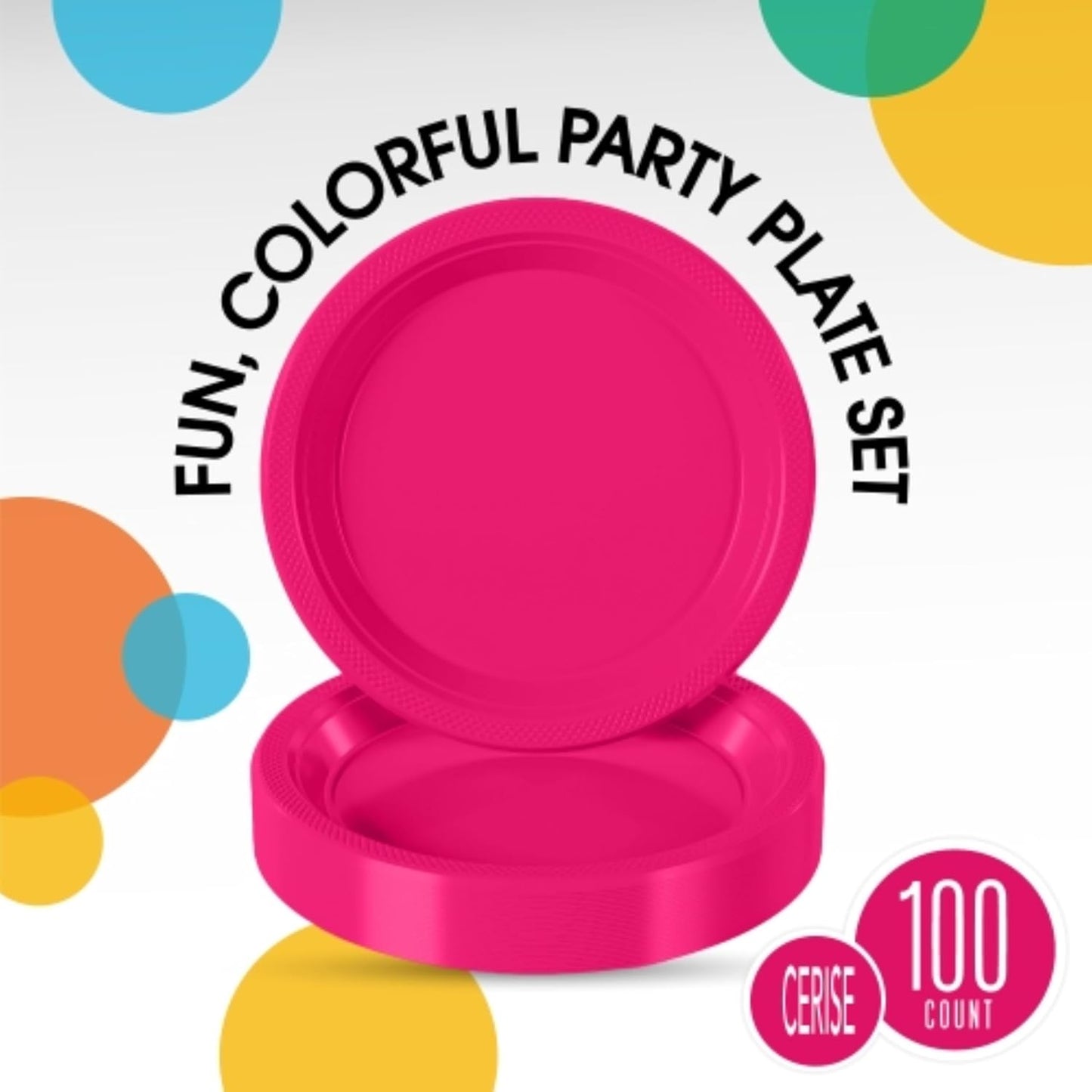 Exquisite Party Solids Hot Pink Plastic Plates For Party 9" Hot Pink Disposable Plates Heavy Duty Supplies 100 Pcs Plastic Dinnerware Sets Heavy Duty 350 GSM Disposable Dinnerware Set